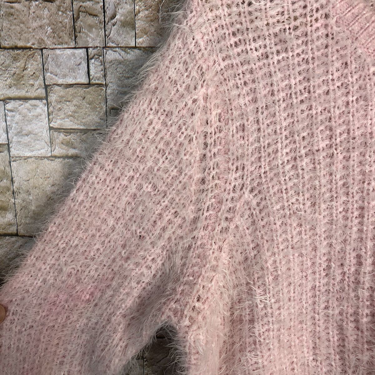 Japanese Brand Blue Stripe Pink Shag Shaggy Fur Mohair Knitwear #A491 Size L / US 10 / IT 46 - 10 Thumbnail