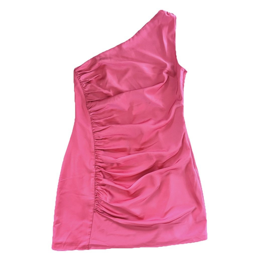 NBD NBD Revolve Medium Ruched One Shoulder Satin Mini Dress Pink Size M / US 6-8 / IT 42-44 - 1 Thumbnail