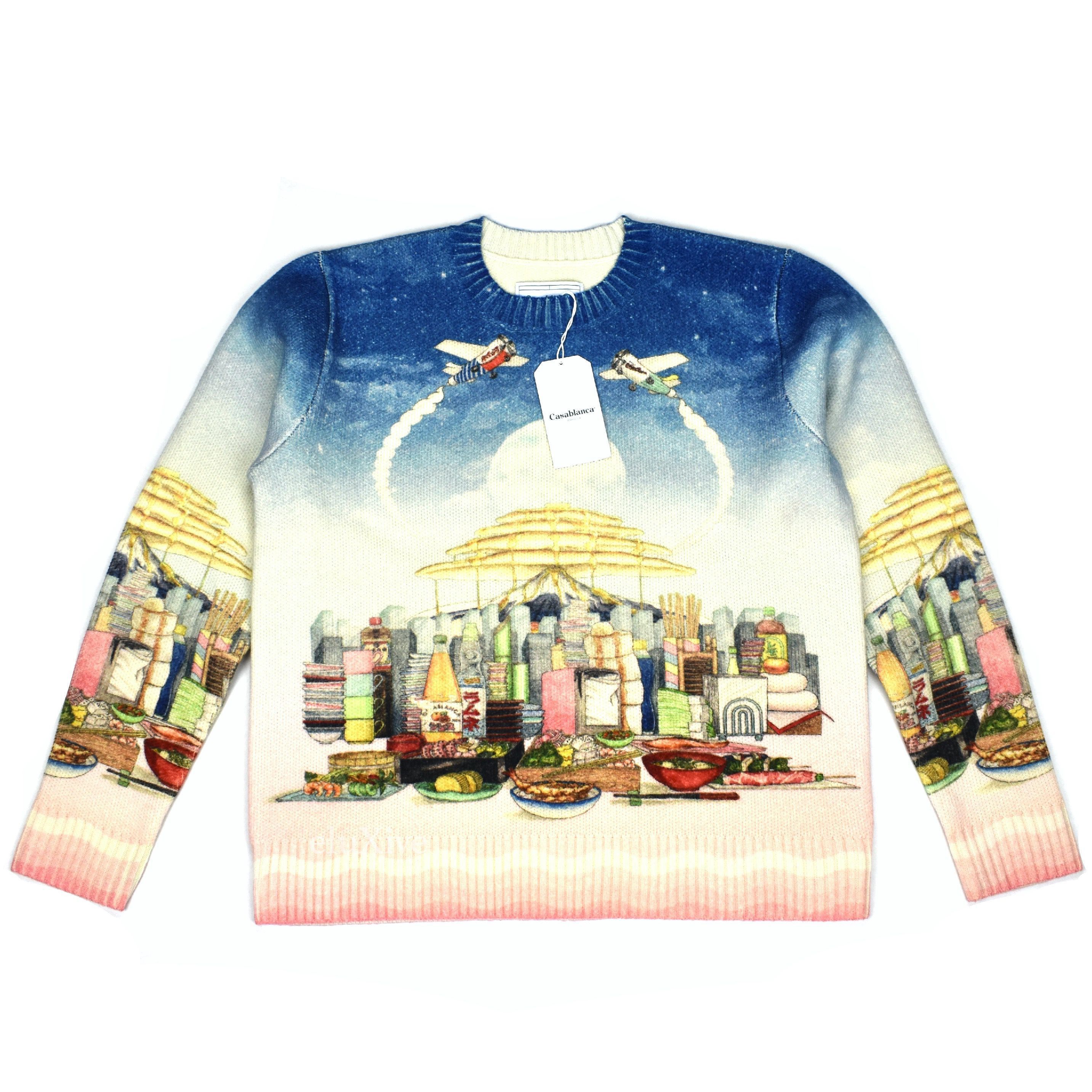 Casablanca $1.3k Casa Cafe Artwork Print Wool Cashmere Sweater NWT Size US XL / EU 56 / 4 - 1 Preview