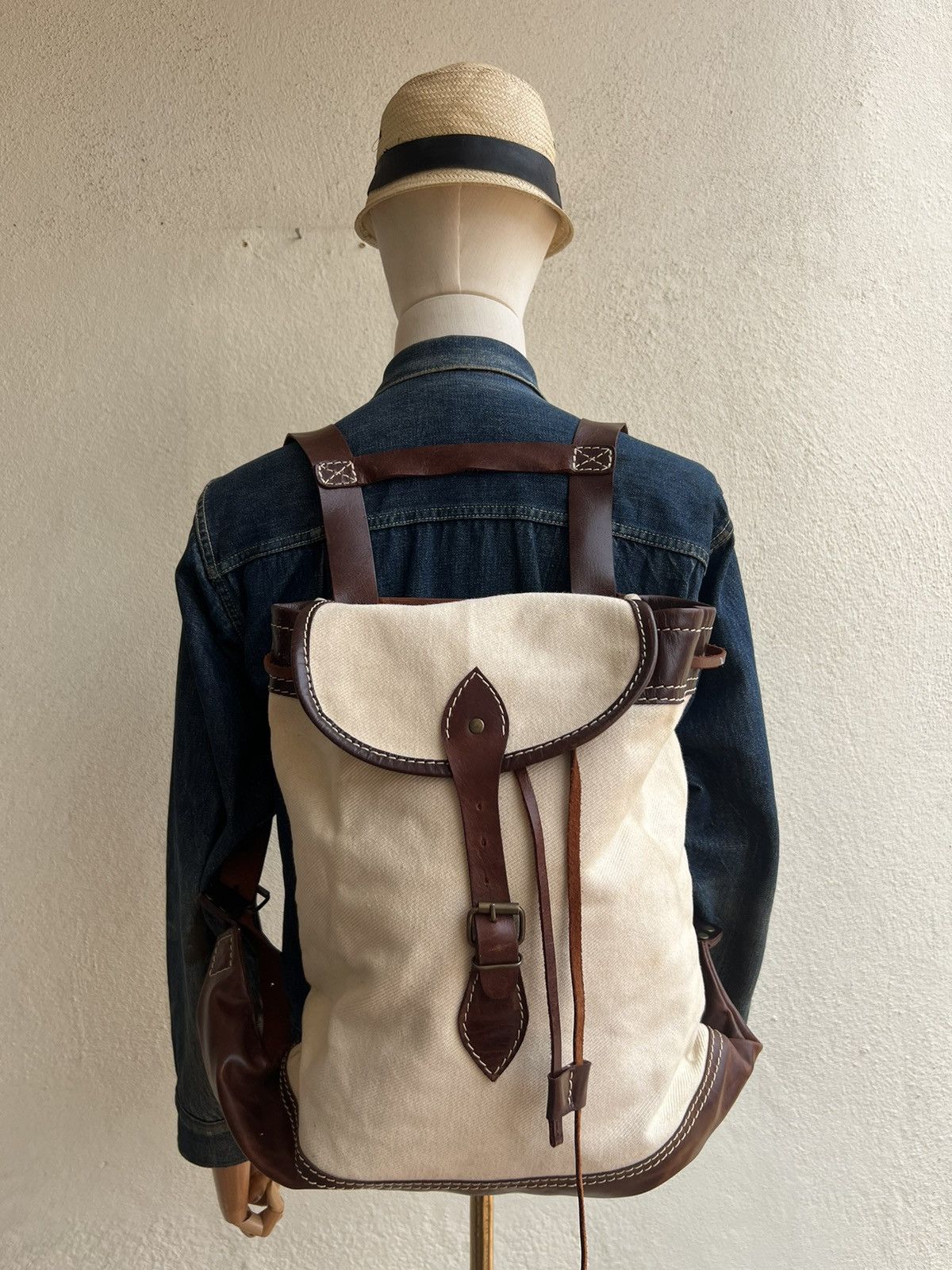 Leather Tideway Japan Muddy Stains Canvas Leather Hybrid Backpack Size ONE SIZE - 3 Thumbnail