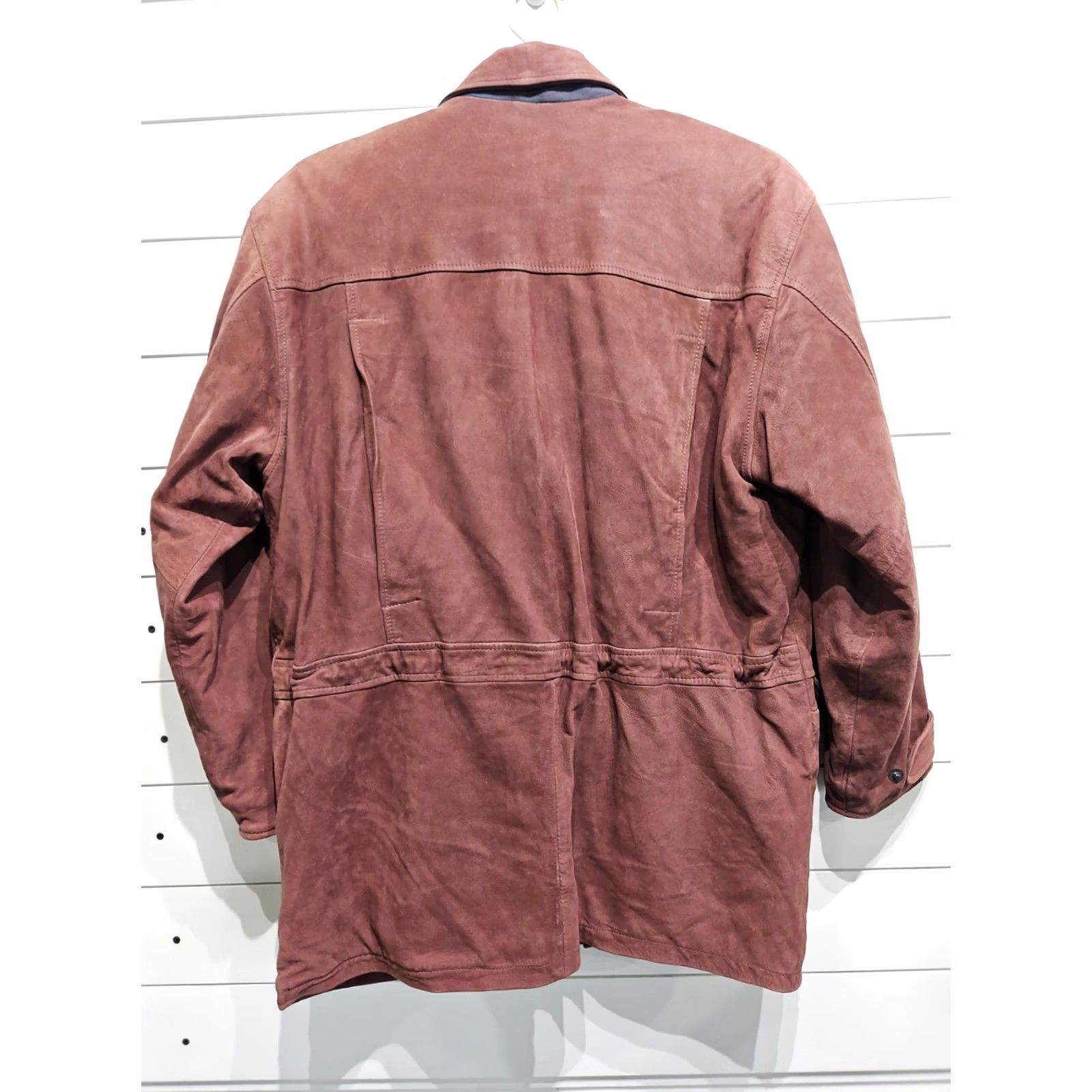 Vintage VINTAGE CONTEXT Leather Barn Coat Jacket Mens Long Overcoat Large Red/Purple - 33" Long, 22" Shoulder, 23" Pit to Pit Size US L / EU 52-54 / 3 - 7 Thumbnail