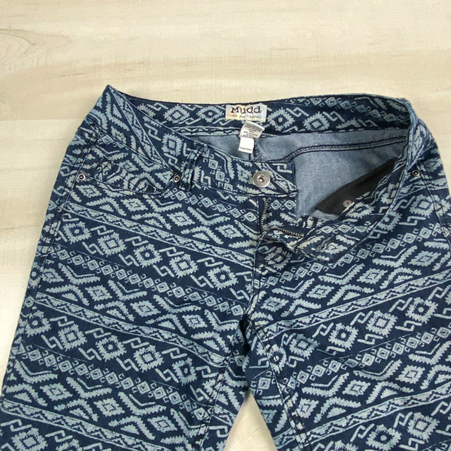 Vintage Mudd Womens Juniors Skinny Jeans 3 Blue Aztec Print Low Rise Stretch Cotton Size 26" / US 2 / IT 38 - 3 Thumbnail