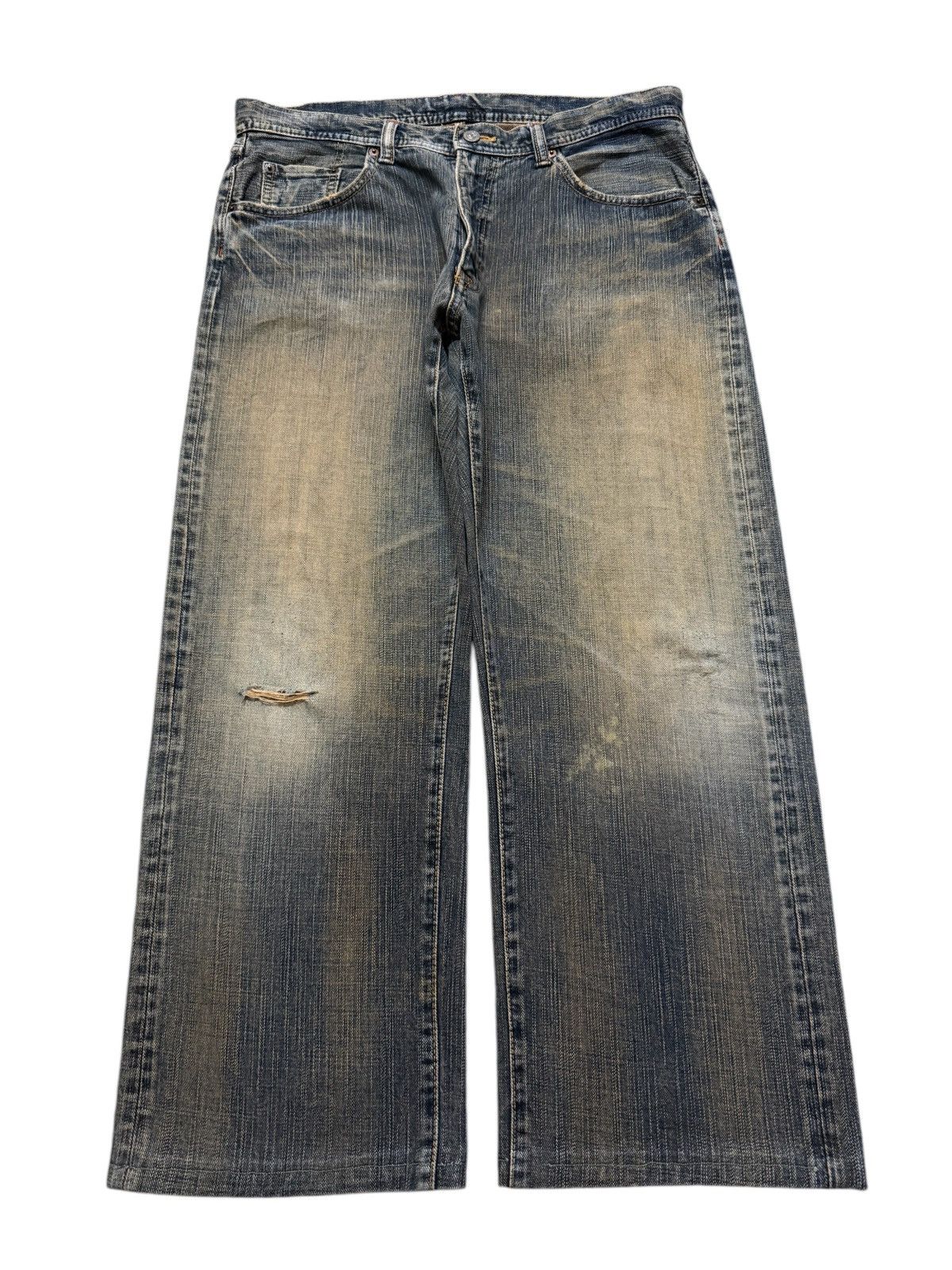 Japanese Brand Vintage 90s Japanese Mud Wash Faded Distress Wide Leg Baggy Size US 34 / EU 50 - 1 Thumbnail