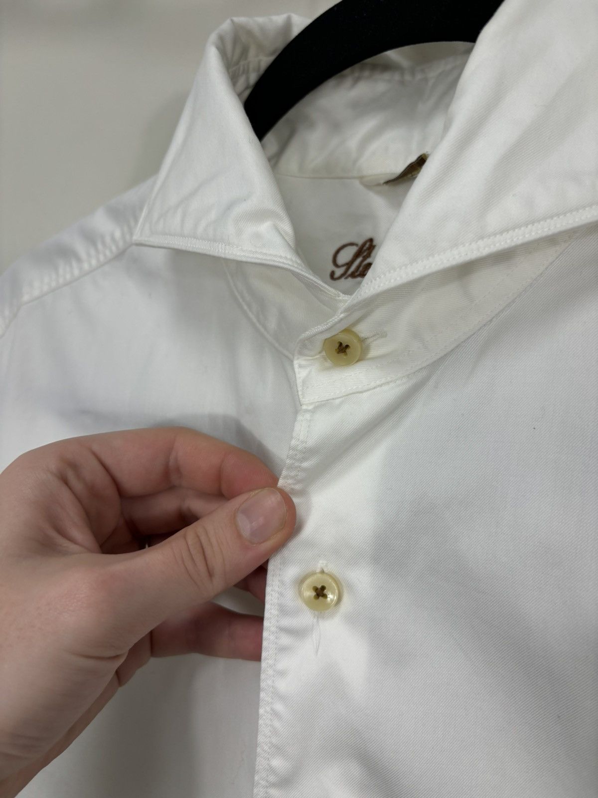 Strenstroms Stenstroms Slimline Men’s Twofold Cotton White Dress Shirt Size US M / EU 48-50 / 2 - 6 Thumbnail