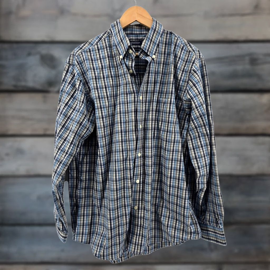 Vintage Consensus Button Down Shirt Mens Large Blue Plaid Performance Long Sleeve Pocket Shirt Size US L / EU 52-54 / 3 - 1 Thumbnail