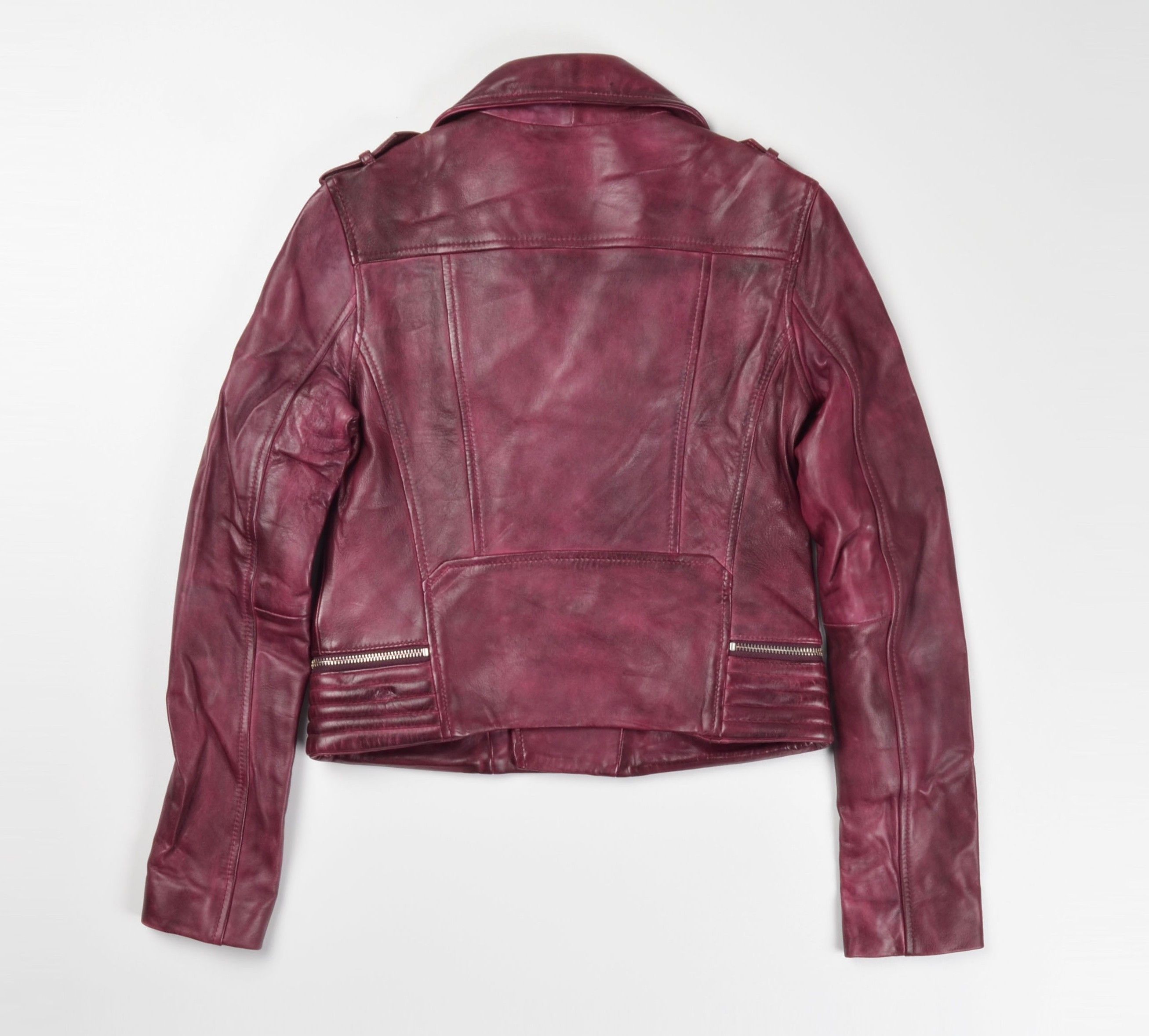 Maje Maje Burgundy Lamb Leather Biker Moto Punk Jacket Size S / US 4 / IT 40 - 9 Thumbnail
