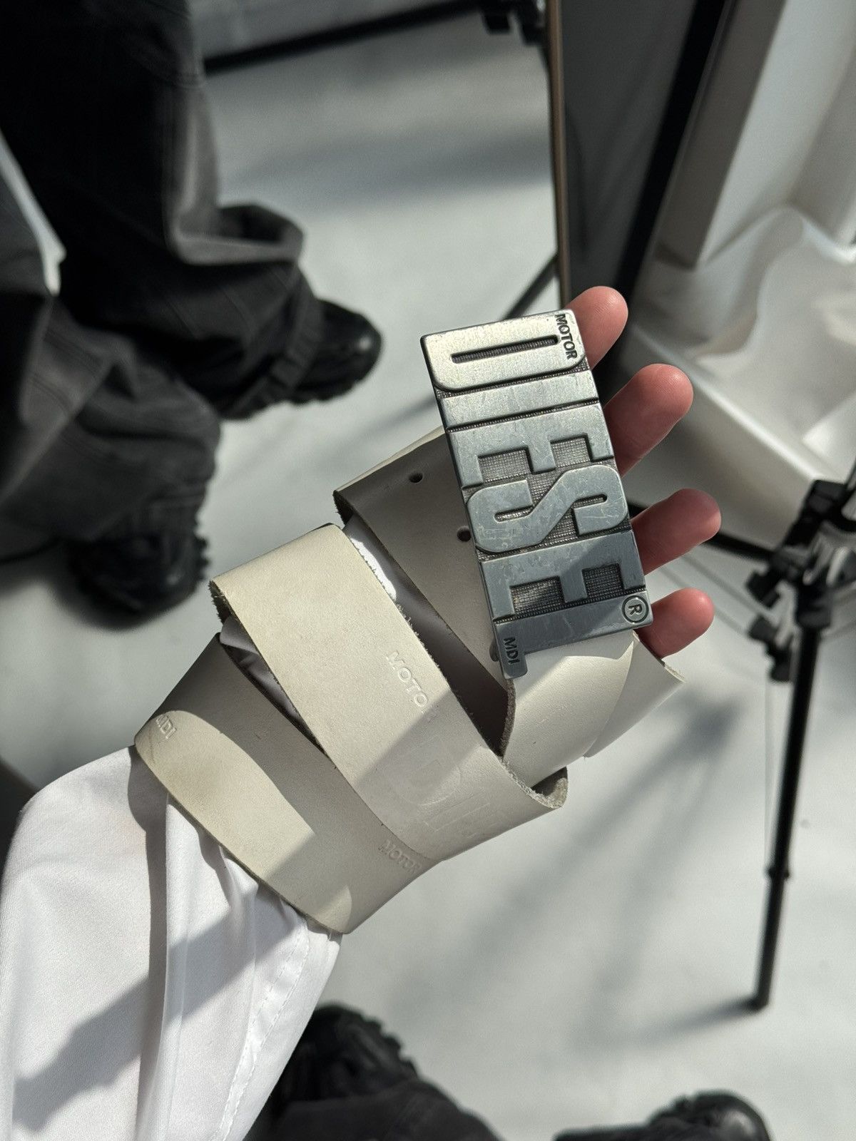 Diesel Archive Diesel Industry Metal Logo Belt White Leather Y2K Size ONE SIZE - 2 Thumbnail