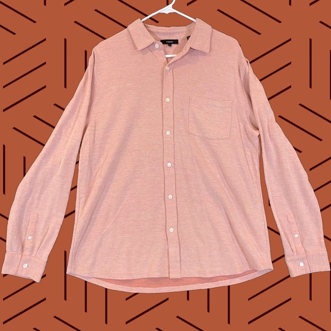 Vince Vince Shirt Mens XL Light Pink Button Up Casual Dress Top Long Sleeve Collared Size US XL / EU 56 / 4 - 1 Thumbnail
