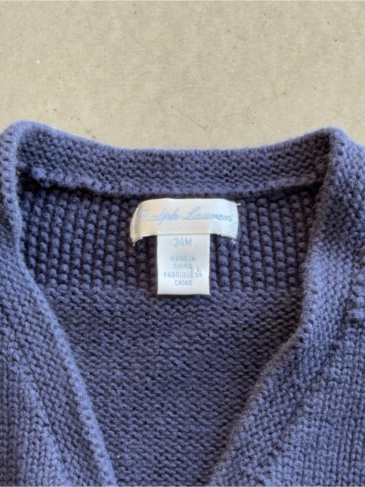 Polo Ralph Lauren Ralph Lauren / Cotton Knit Cardigan Sweater / Navy / 24M Size US XXS / EU 40 - 4 Thumbnail
