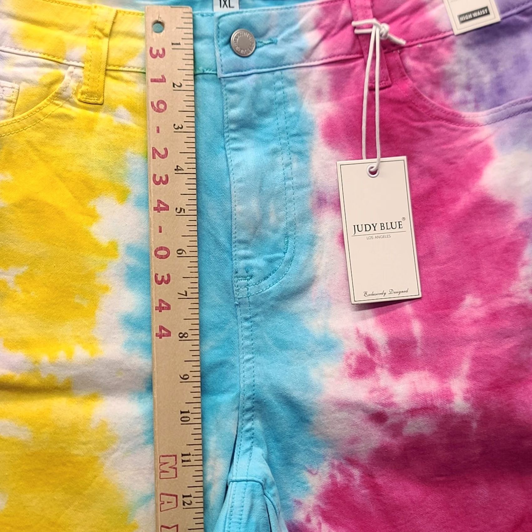 Vintage Judy Blue Cut Off Shorts Womens XL Regular High Rise Tie Die Snow Cone Pinstripes? Size 40" / US 18 - 5 Thumbnail