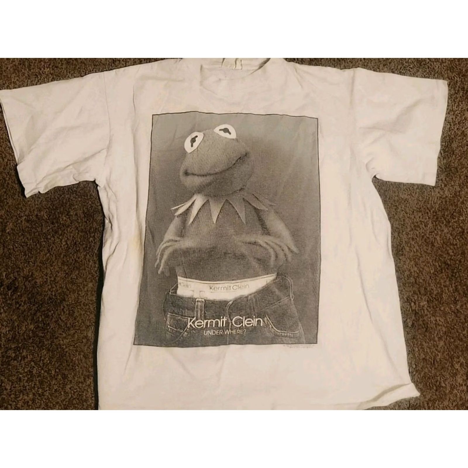Changes VINTAGE Kermit the Frog Calvin Klein T-Shirt Sz L White 90s Mens Short Sleeve Knit Signature Kermit Clein 1990s T-Shirt Size US L / EU 52-54 / 3 - 2 Thumbnail