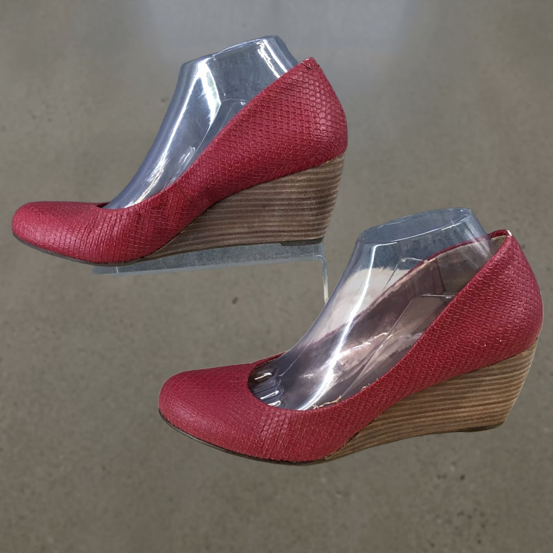 BCBGeneration BCBGeneration Tallie Heels Womens 9.5 Slip On Wedge Pumps Red Faux Leather Size US 10 / IT 40 - 1 Thumbnail
