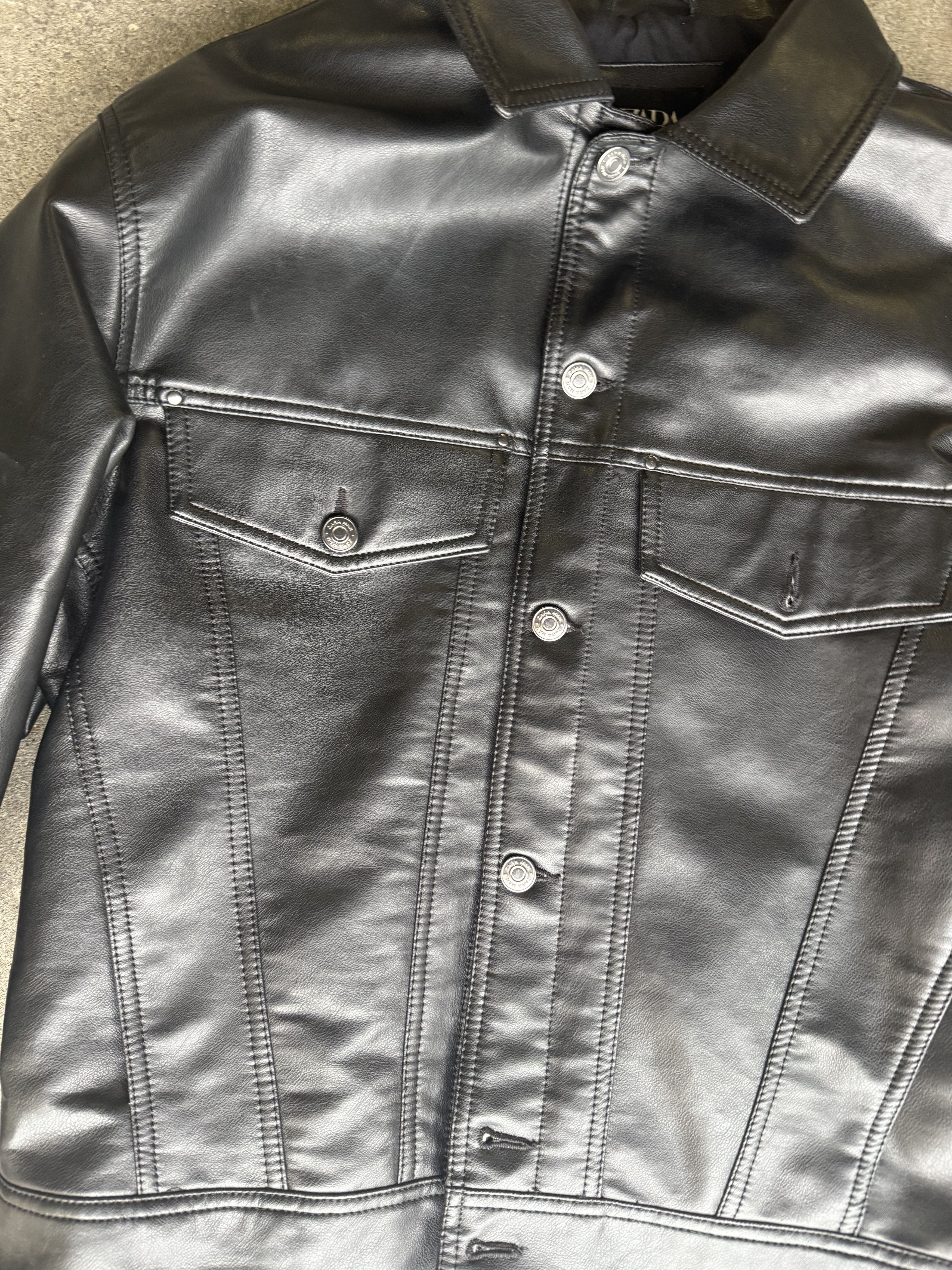Zara Zara Black Faux Leather Trucker Jacket Size US M / EU 48-50 / 2 - 3 Thumbnail