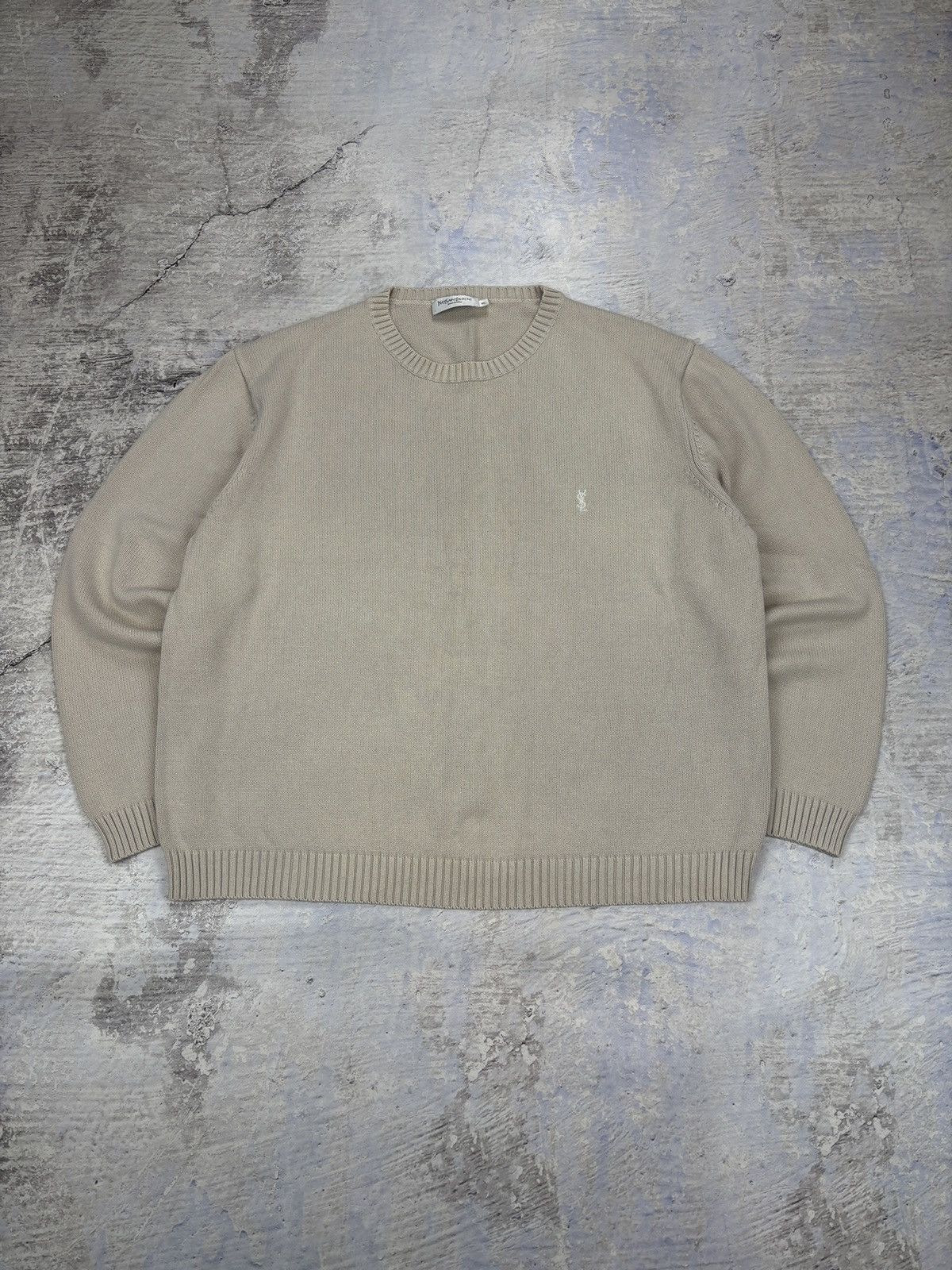 Yves Saint Laurent YSL knit sweater beige mens rare y2k