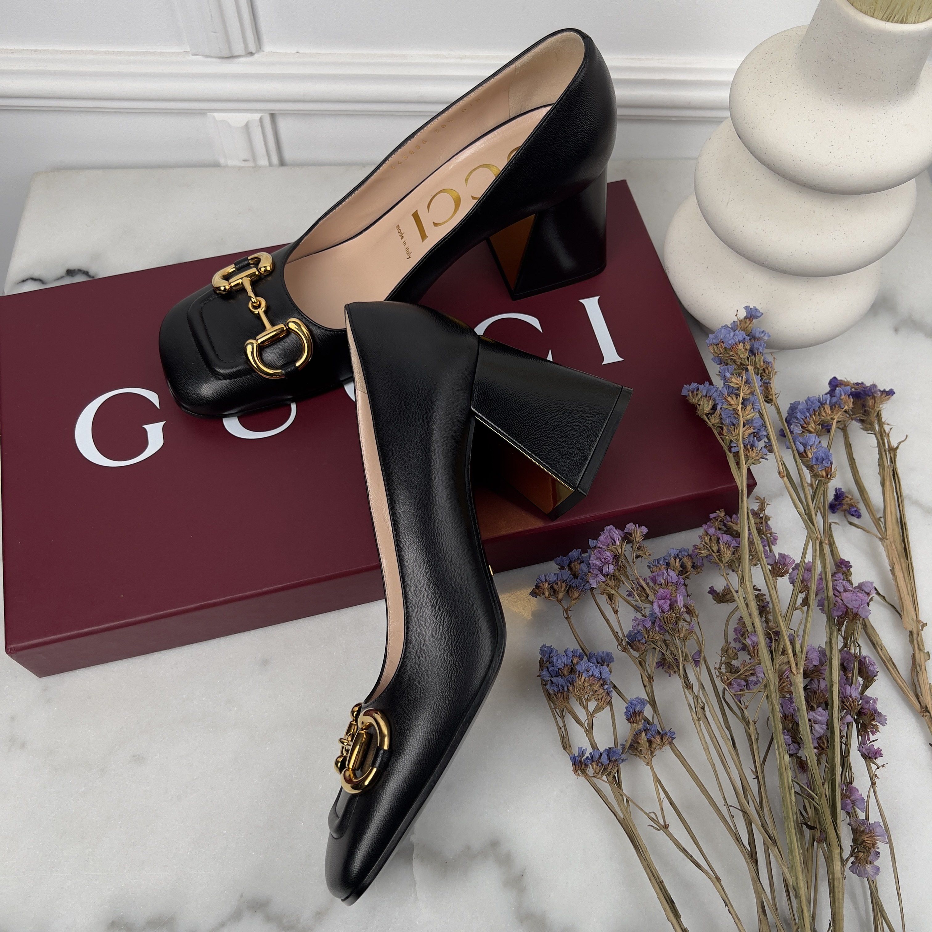 Gucci Gucci Horsebit Pumps Block Heels Black Leather Size US 8.5 / IT 38.5 - 4 Thumbnail