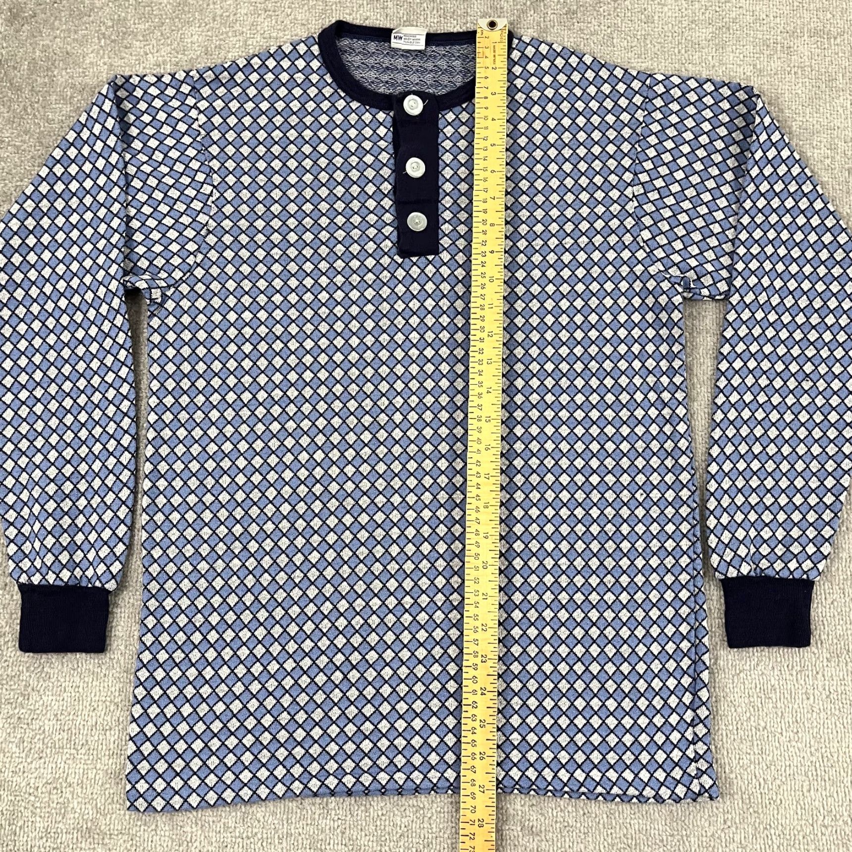 Vintage VTG TownCraft Pennys Shirt Men Large Blue Geometric Henley Long Sleeve Skate 90s Size US L / EU 52-54 / 3 - 4 Thumbnail