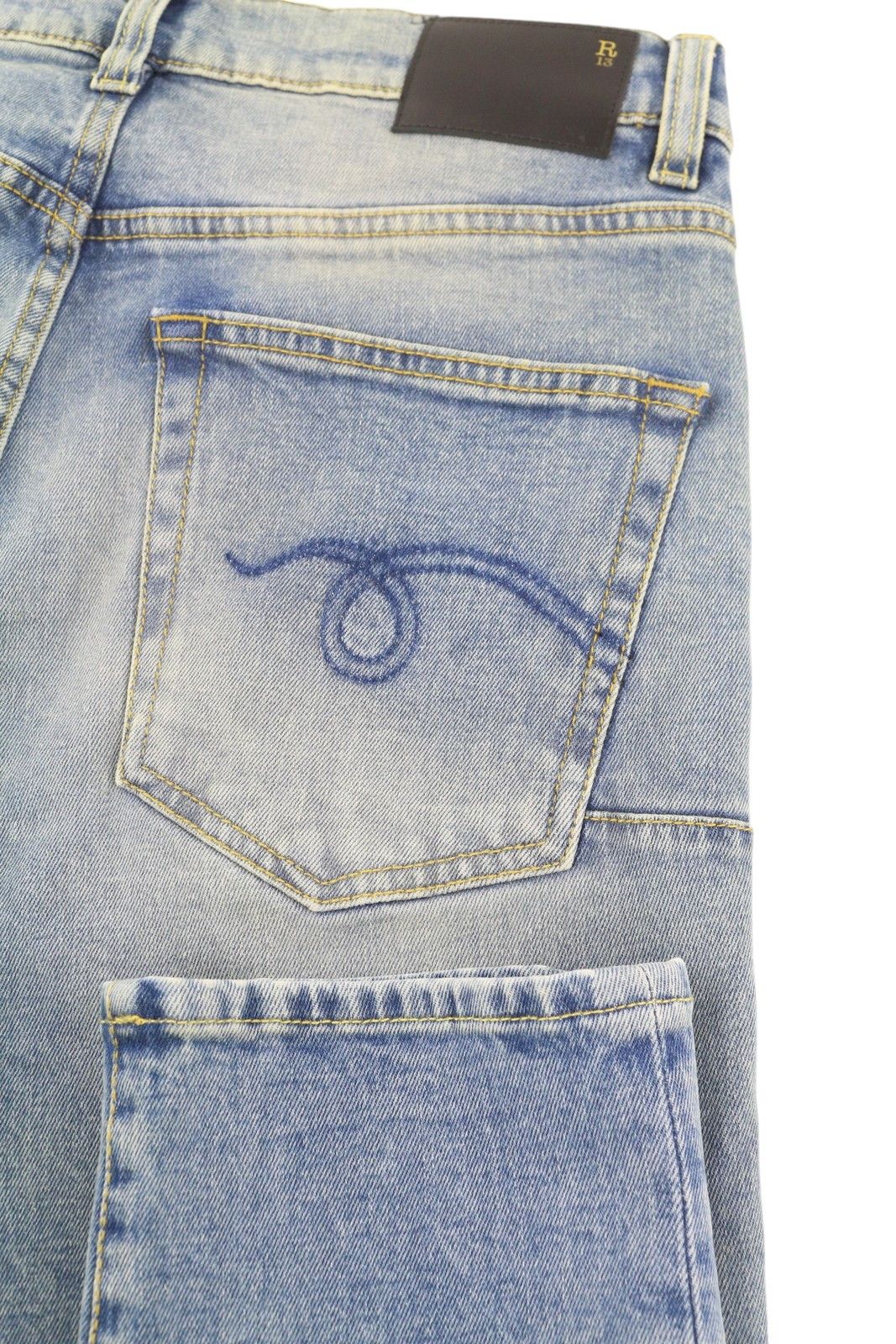R13 SKATE 33 Jasper Stretch Skinny Washed Faded Logo 85447 Size US 33 - 6 Thumbnail