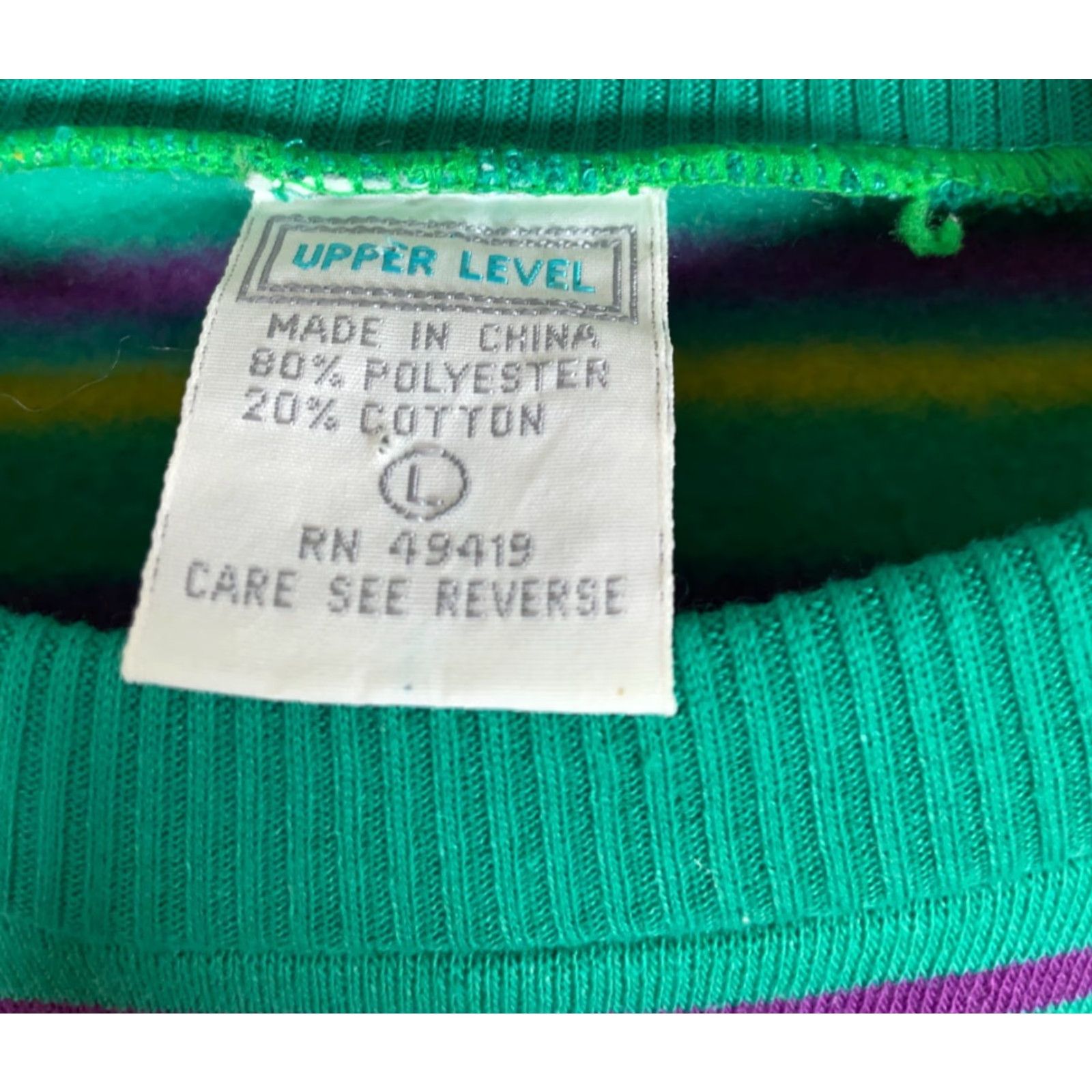 Vintage VINTAGE 90s Striped Pattern Sweatshirt Upper Level Men Green Purple Yellow Crewneck Pockets Large Shirt Pullover Size US L / EU 52-54 / 3 - 3 Thumbnail
