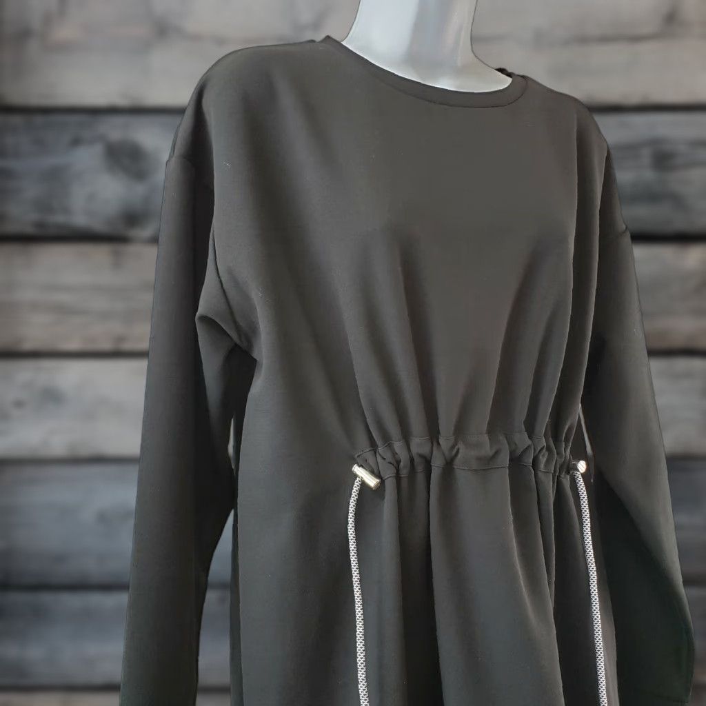 Zara Zara Womens Dress Small Solid Black Long Sleeve Cinched Front Shift Pullover Short 94% Polyester 6% Elastane Womens Size S / US 4 / IT 40 - 1 Thumbnail