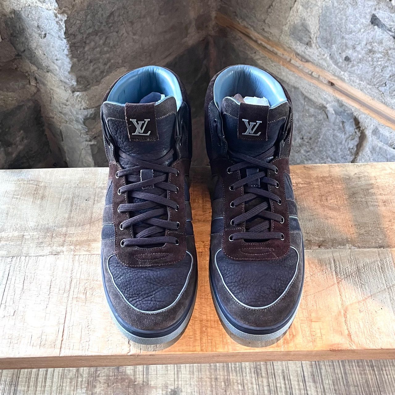Louis Vuitton Louis Vuitton Brown Navy Suede High-Top Sneakers Size US 9 / EU 42 - 3 Thumbnail