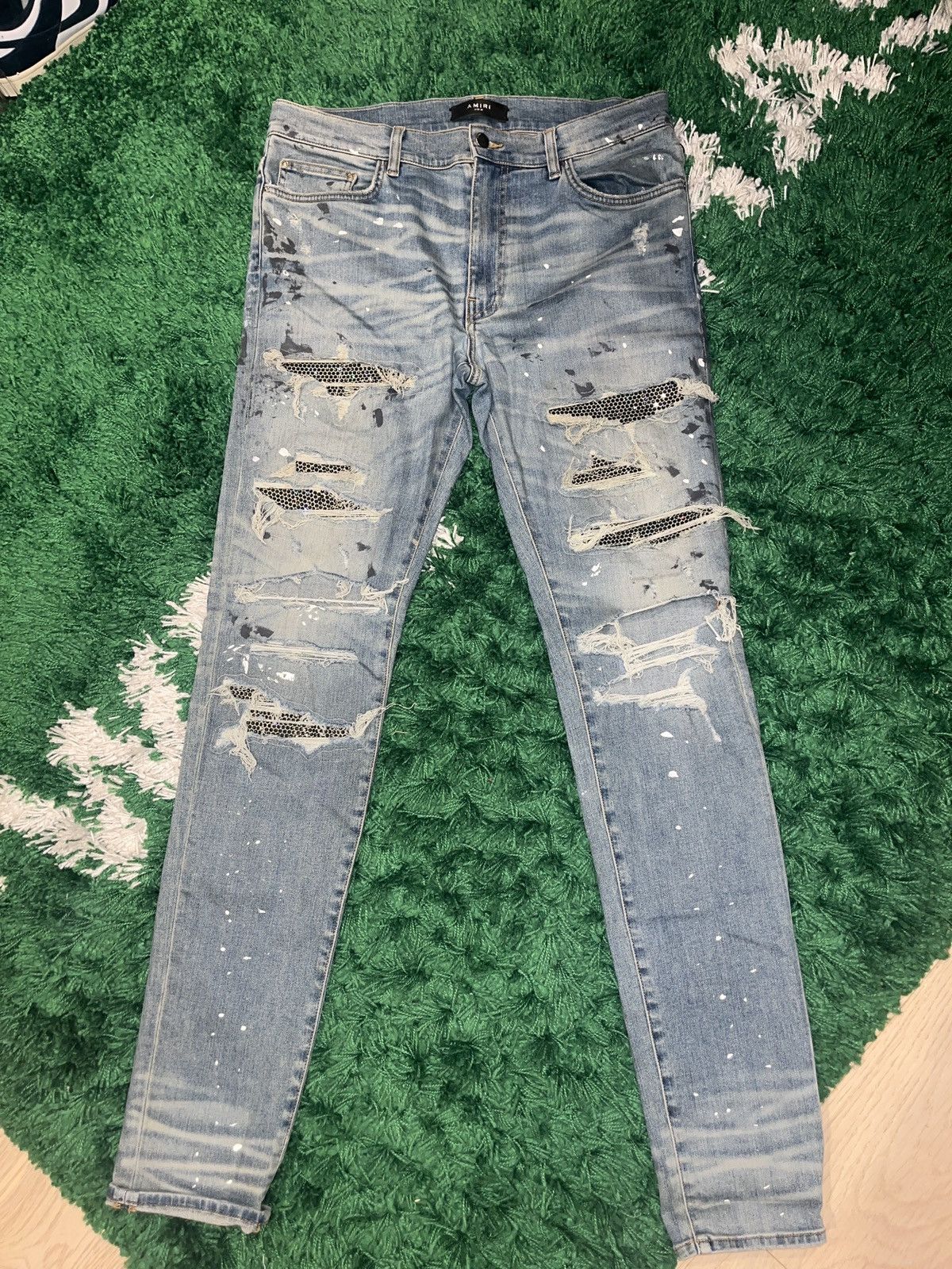 image of Amiri Thrasher Crystal Jeans in Blue, Men's (Size 36)