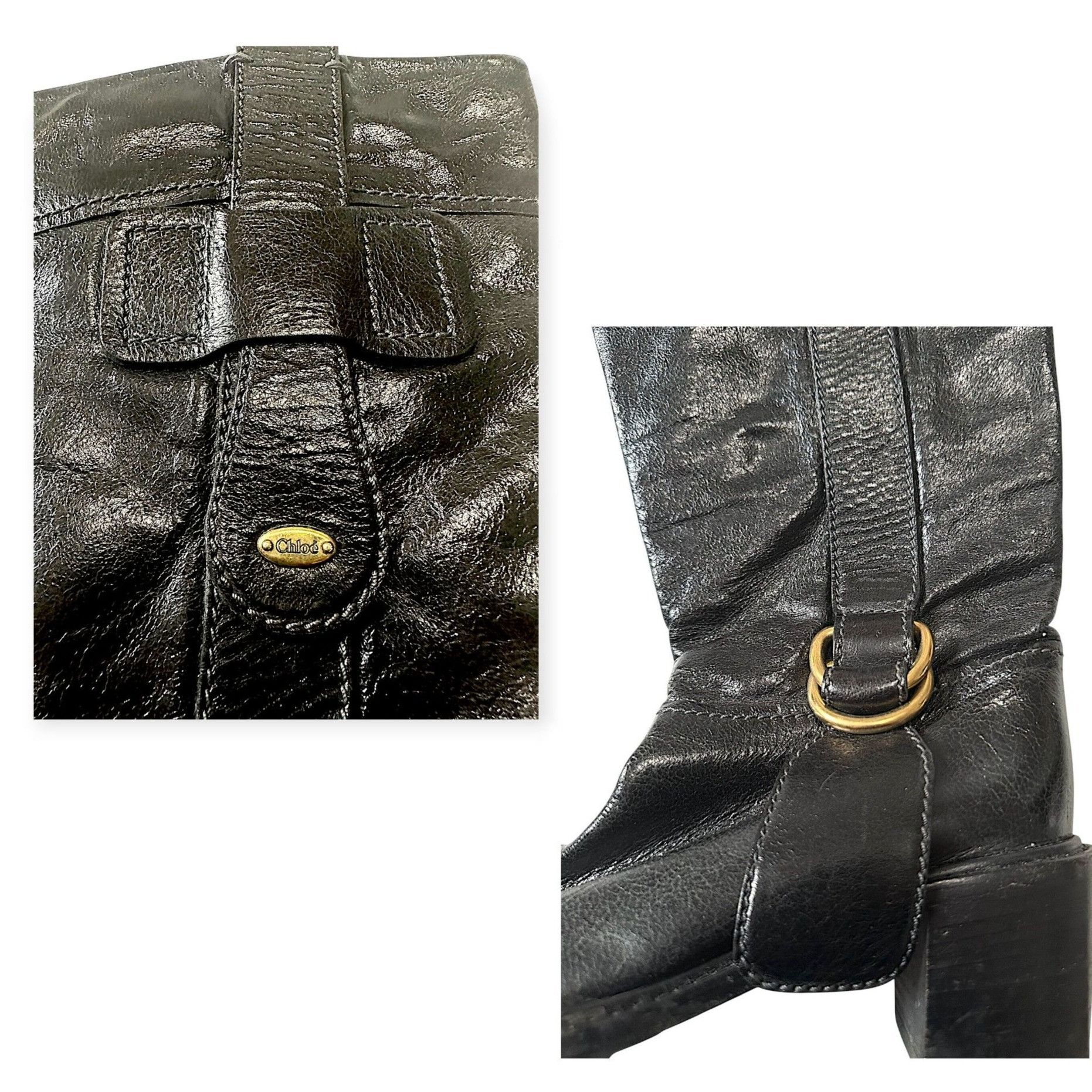 Chloe Chloé Early 2000s Black Leather Block Heel Boots Size US 9 / IT 39 - 10 Thumbnail