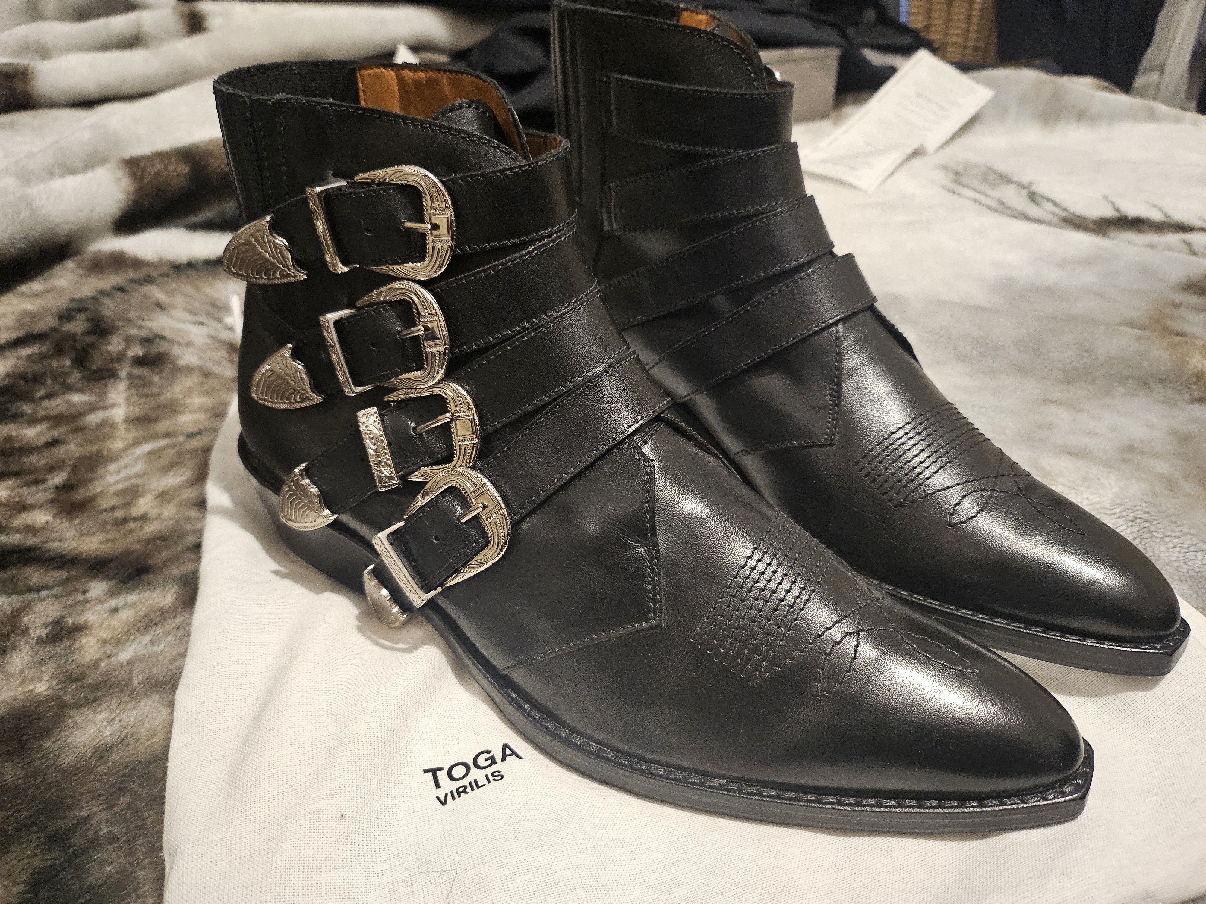 image of Toga Virilis Buckle Western Boots in Black, Men's (Size 12)