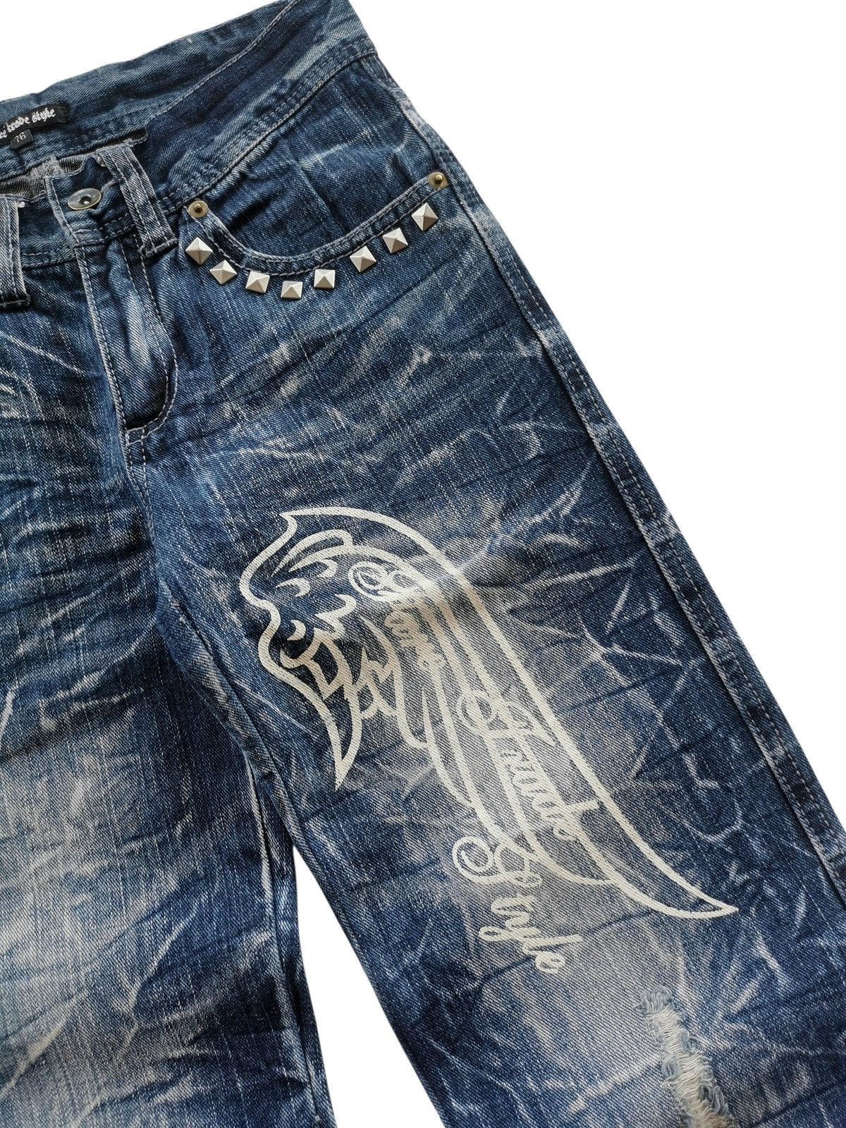 Japanese Brand White Wing Studded Denim Jeans Whiskered,Back Zippers Size US 28 / EU 44 - 5 Thumbnail