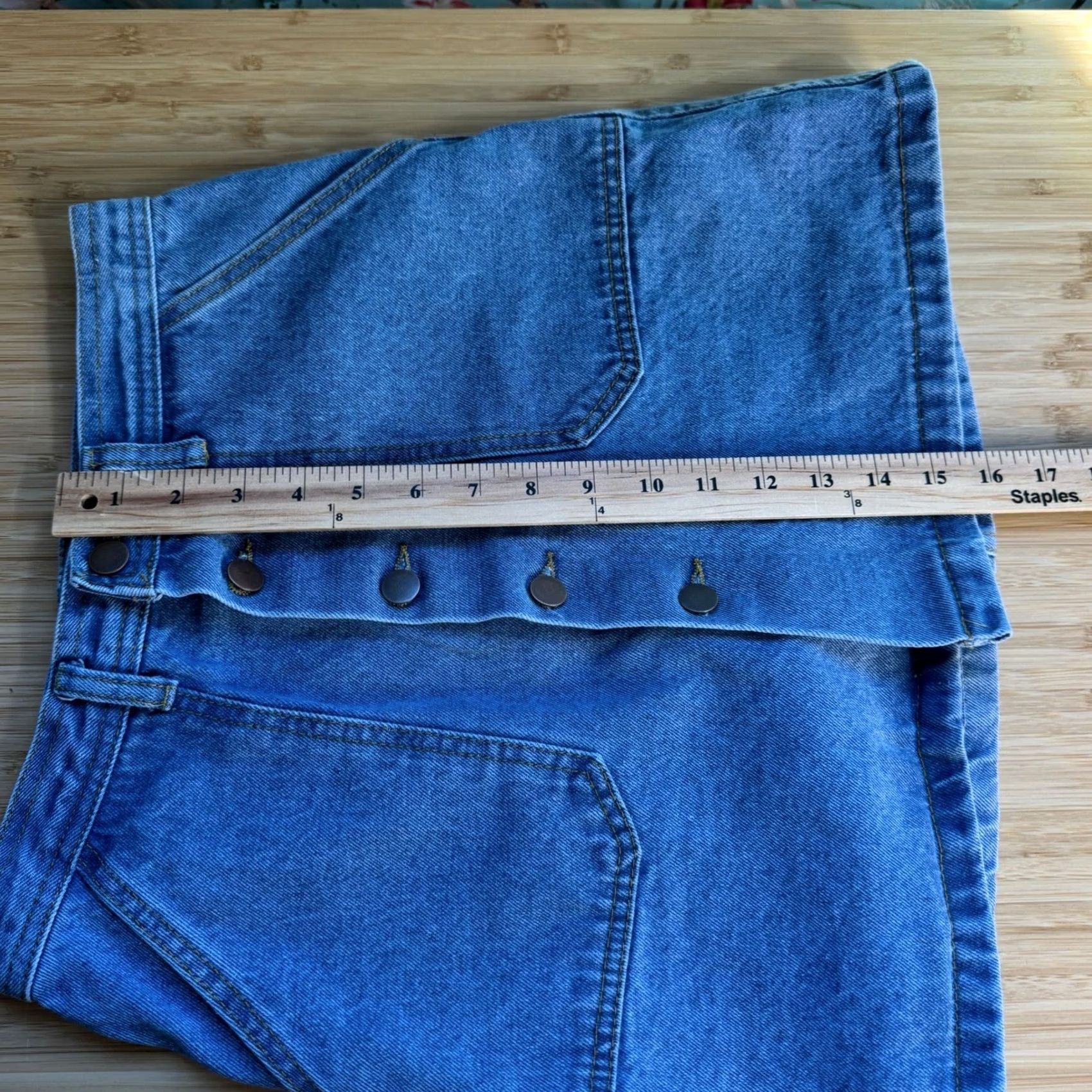 Denime Blue Denim Button Front Mini Skirt Size S Patch Pockets Retro 70s Indie Wash Size 28" / US 6 / IT 42 - 5 Thumbnail