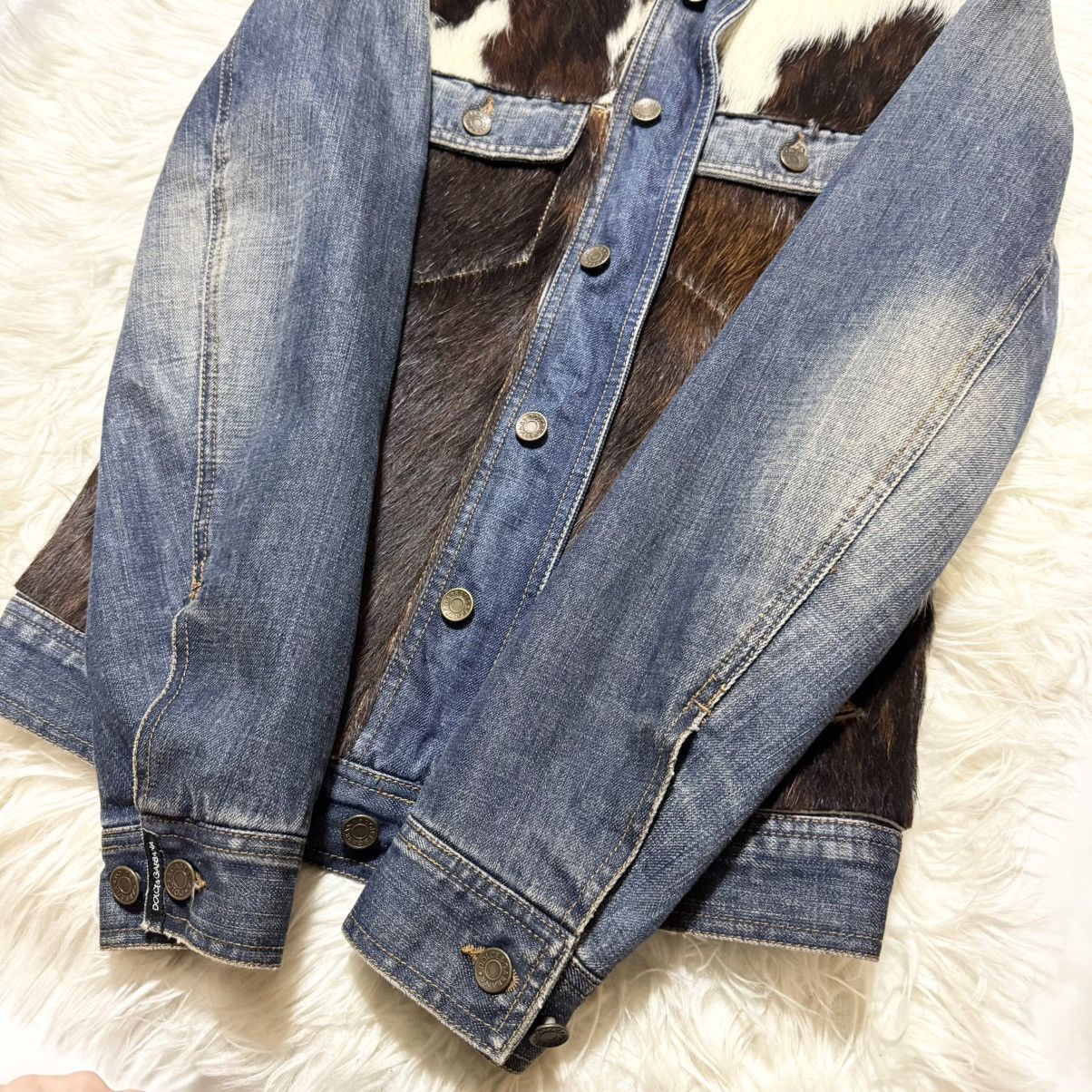 Dolce & Gabbana Dolce & Gabbana DG Plate Horse Fur Denim Jacket Size US S / EU 44-46 / 1 - 15 Thumbnail