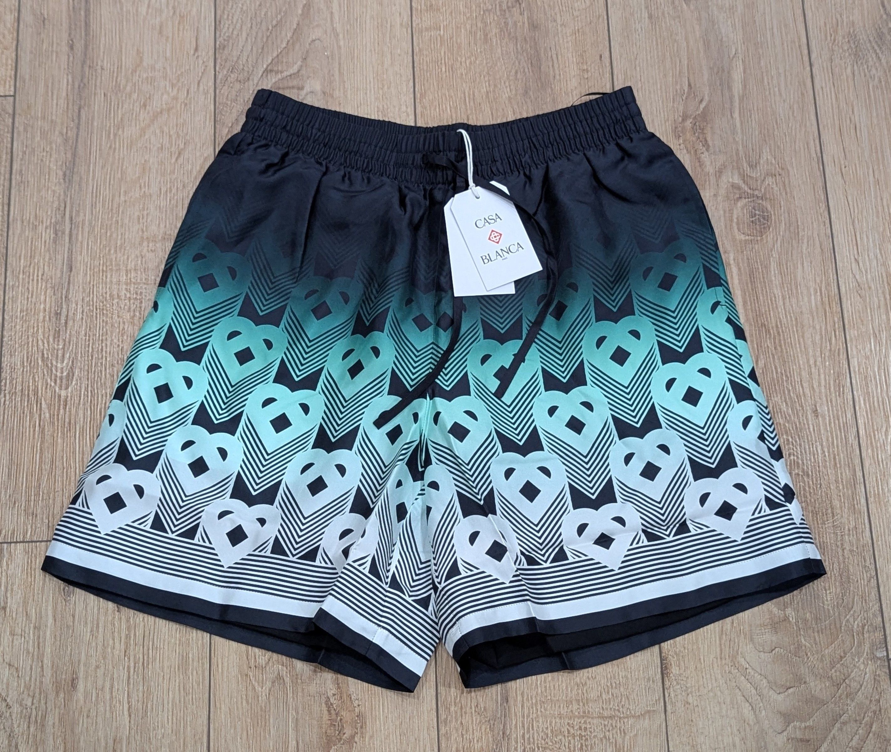 Casablanca Casablanca Heart Monogram Silk Shorts Black/Green XL Size US 36 / EU 52 - 1 Thumbnail