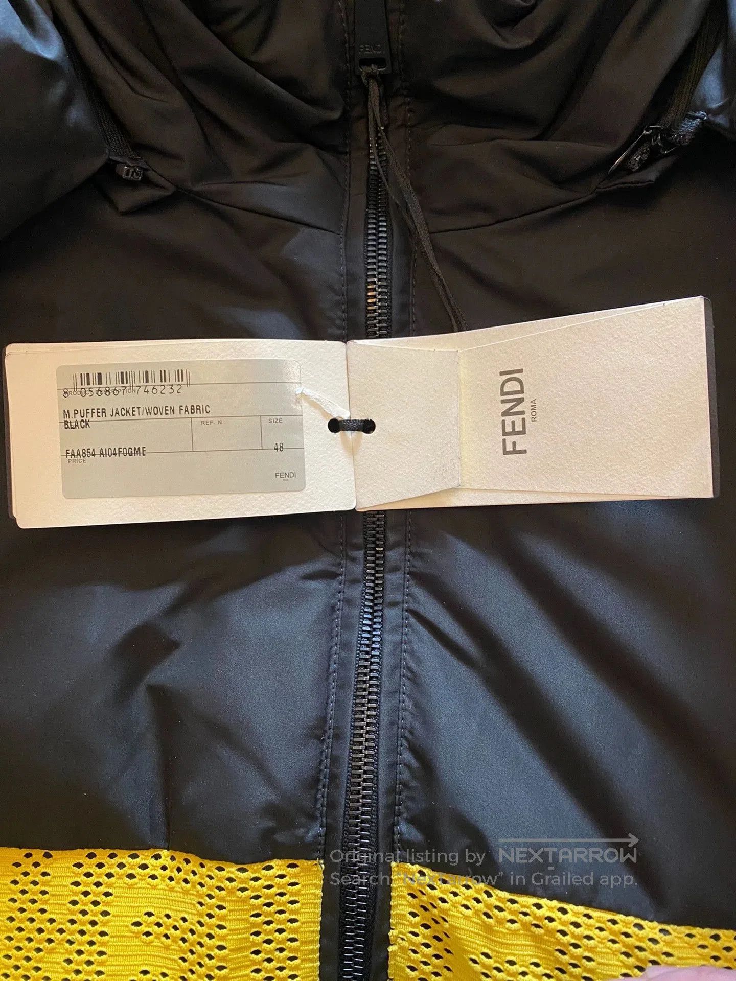 Fendi Hooded Puffy Jacket with Yellow Accent Stripes. Size US M / EU 48-50 / 2 - 5 Thumbnail