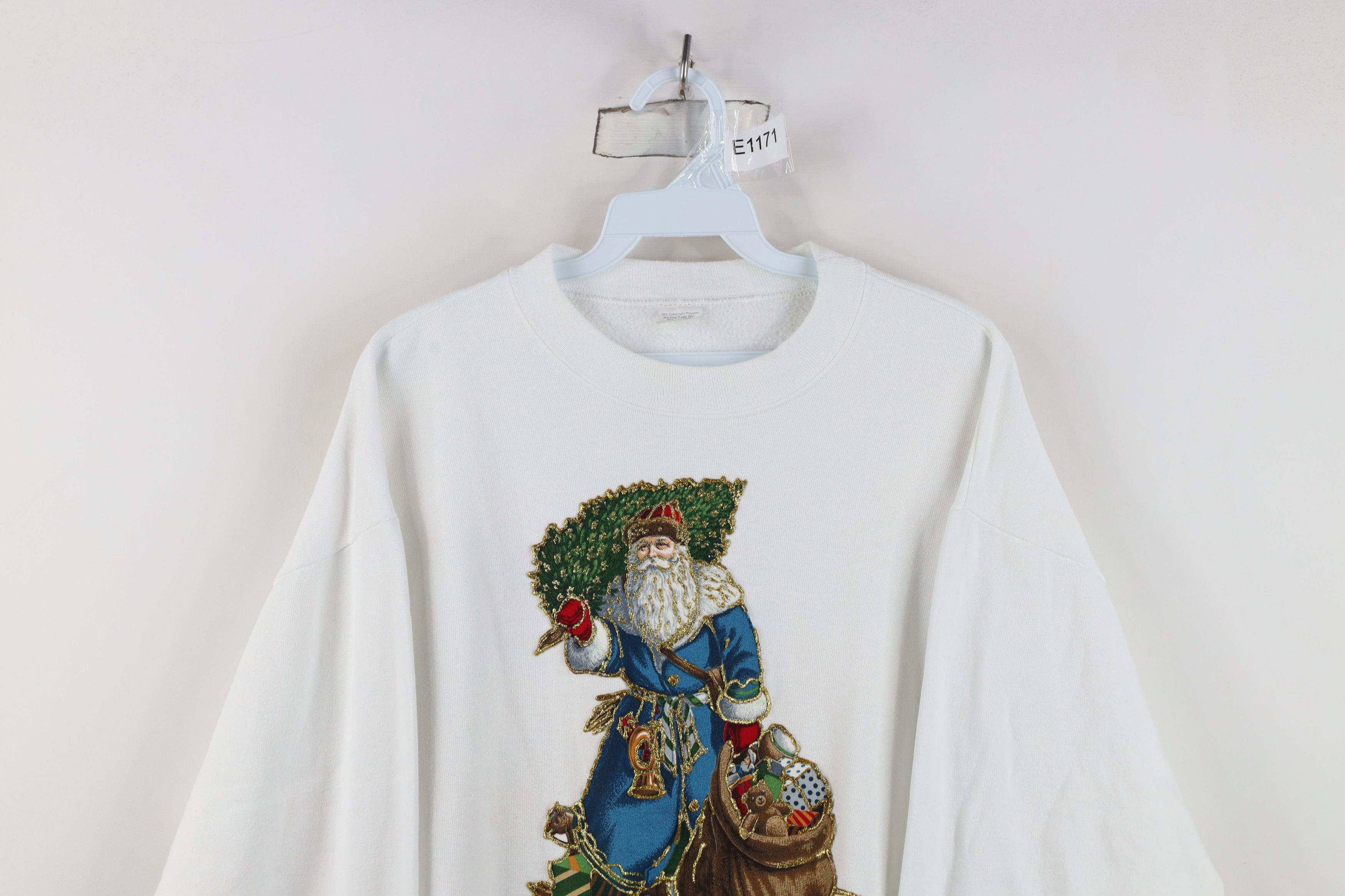 Vintage Vintage 90s Christmas Santa Glitter Glue Sweatshirt USA Size L / US 10 / IT 46 - 2 Thumbnail