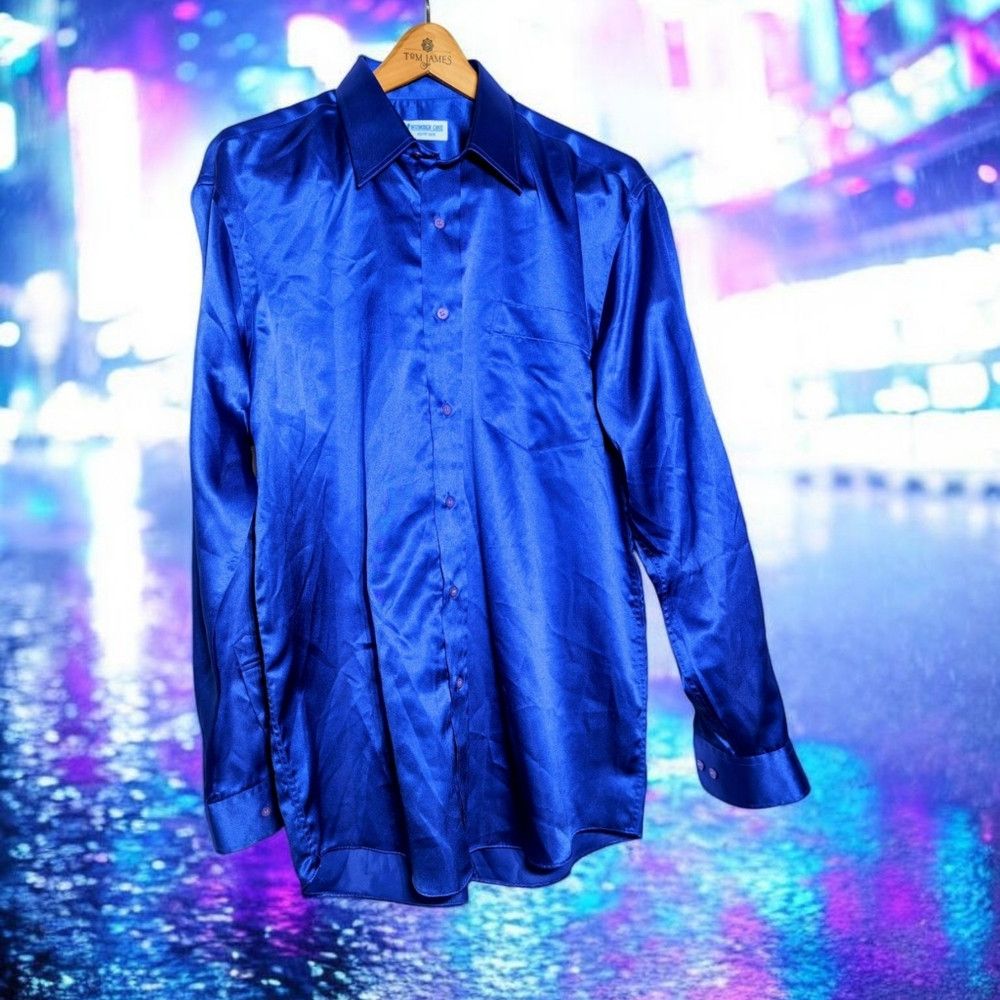 Handmade Number One Tailored sz L Sleek Blue Satin Shirt Size US L / EU 52-54 / 3 - 1 Thumbnail