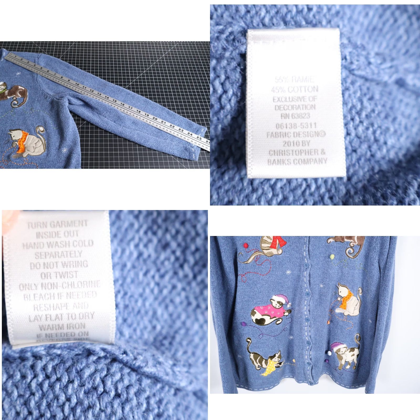 Vintage VINTAGE CJ Banks Sweater Cardigan Women's 1X Blue Cotton Ramie Blend Cat Kitten Motif Size XL / US 12-14 / IT 48-50 - 8 Thumbnail