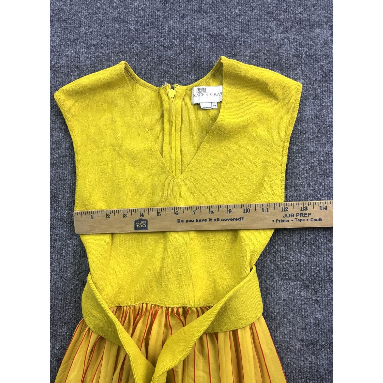 Sachin & Babi SACHIN & BABI Dress Womens XS Yellow V Neck Pleated Belted Striped Sundress Midi Size XS / US 0-2 / IT 36-38 - 3 Thumbnail