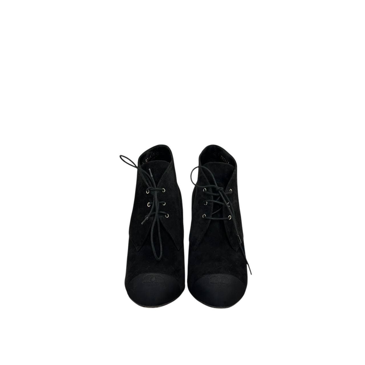 Chanel Chanel Black Suede Lace Up Pearls Booties - Size 38.5 Size US 7.5 / IT 37.5 - 2 Thumbnail