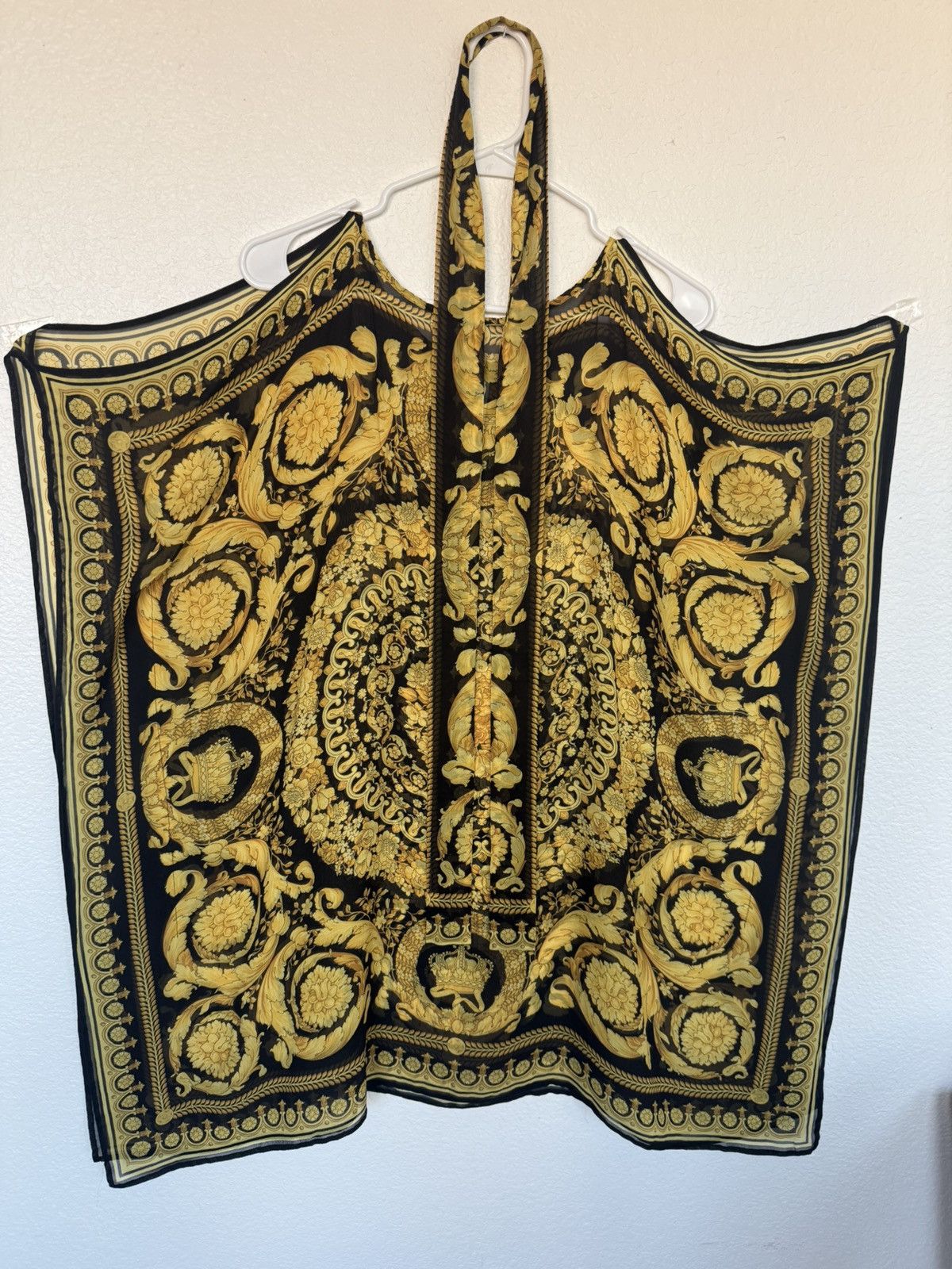 Versace Vintage-Inspired Gold & Black Baroque Sheer Poncho Top Size ONE SIZE - 3 Thumbnail