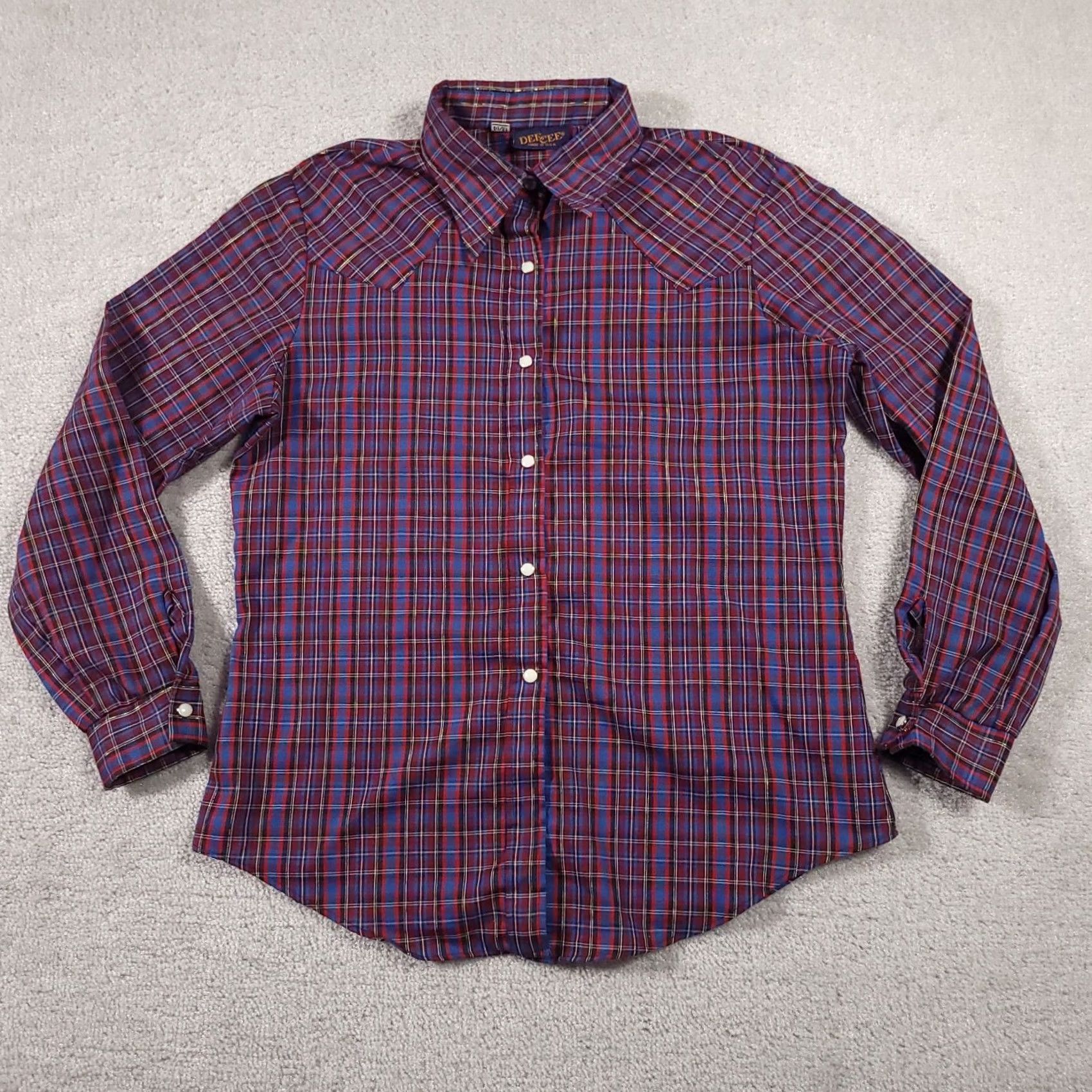 J Brand VINTAGE DEE CEE Western Pearl Snap Shirt Womens 13/14 Red Blue Plaid USA Made Shirt Mens Women Girls Size XL / US 12-14 / IT 48-50 - 2 Thumbnail
