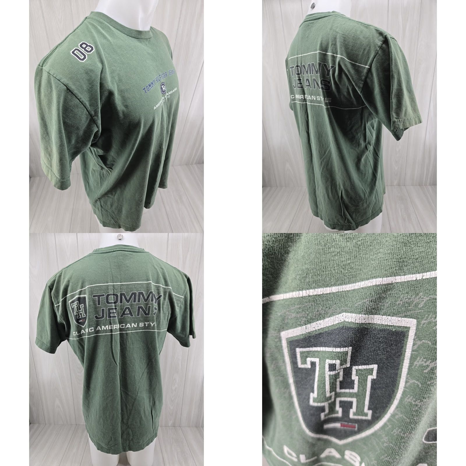 Tommy Hilfiger VINTAGE Tommy Hilfiger Jeans T-Shirt Mens Medium Green Made In USA Logo 90s Hippie All Seasons Adults Mens Size US M / EU 48-50 / 2 - 8 Thumbnail
