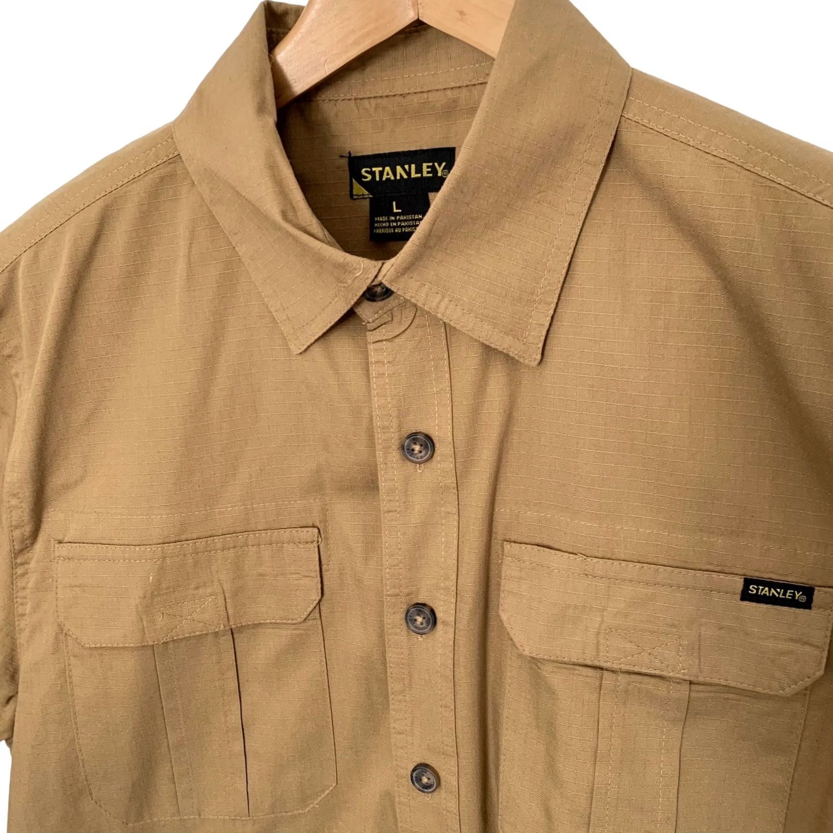 Vintage Stanley Workwear Shirt Mens Large Gold Tan Short Sleeve Button Up Ripstop Sz Size US L / EU 52-54 / 3 - 3 Thumbnail