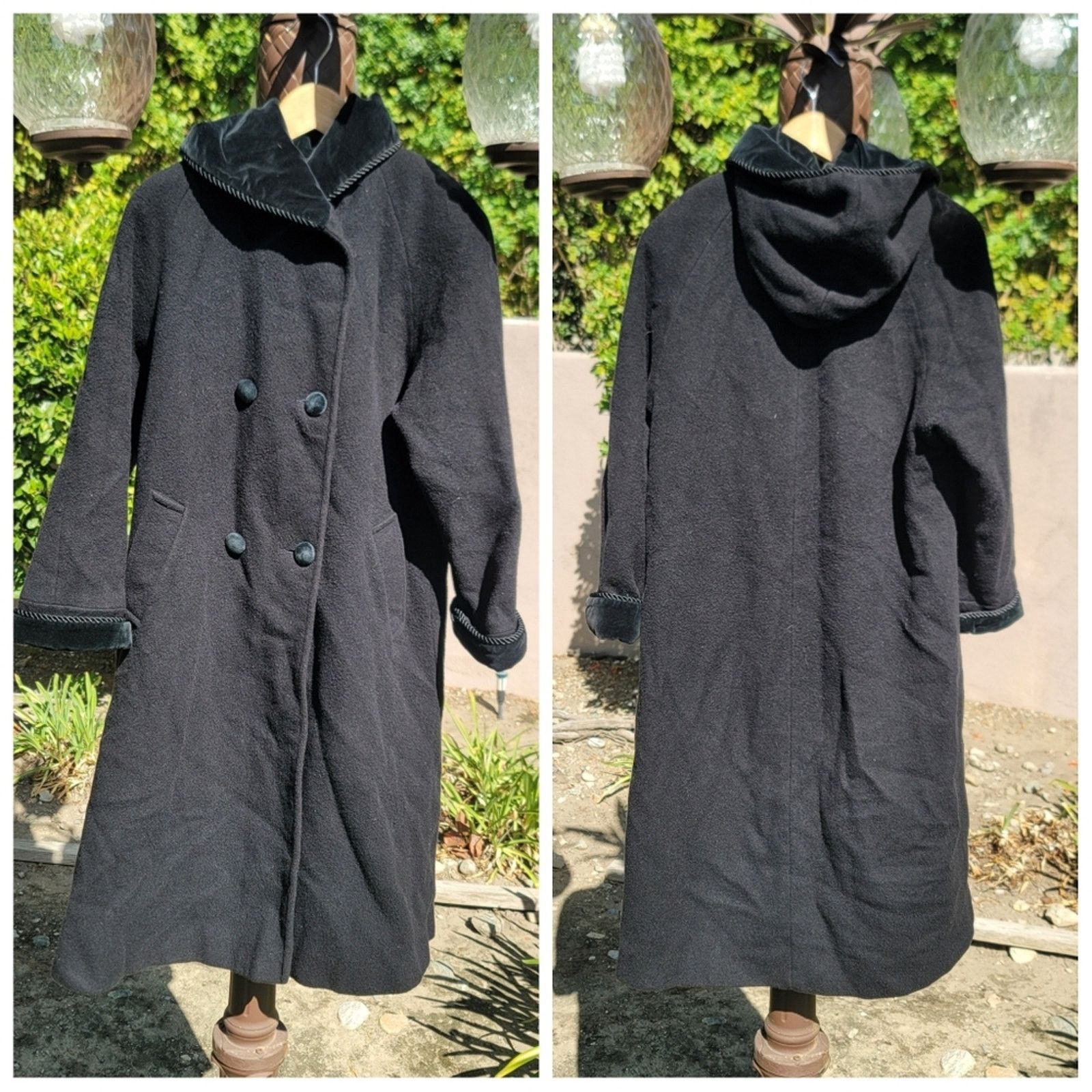 Albert Nipon Vtg Albert Nipon Wool Hooded Trench Coat Velvet Collar Cuffs Size M / US 6-8 / IT 42-44 - 1 Thumbnail