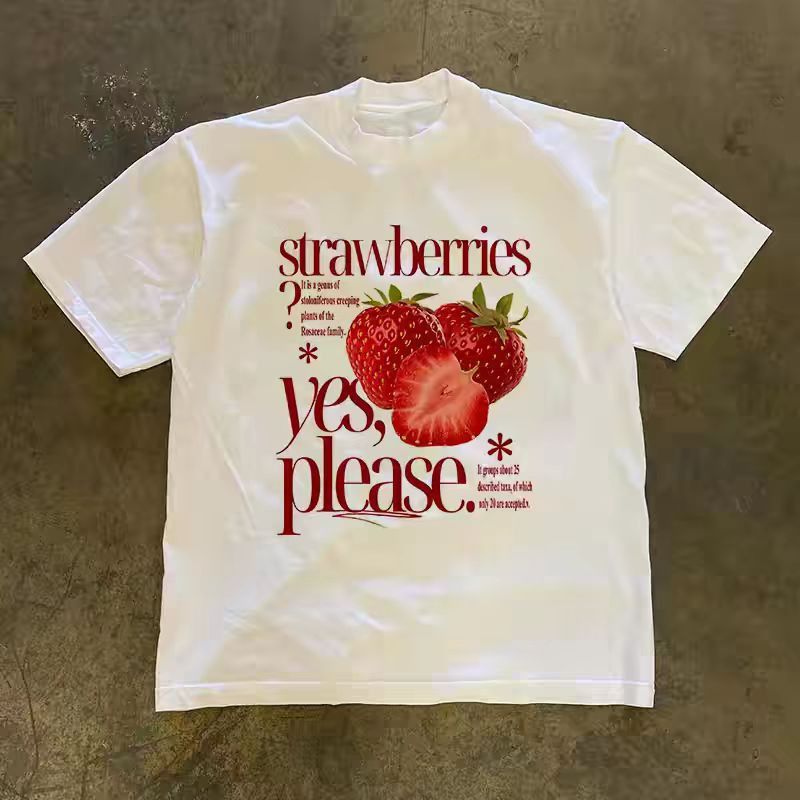 Vintage White retro strawberry print cotton t-shirt Size US M / EU 48-50 / 2 - 1 Thumbnail