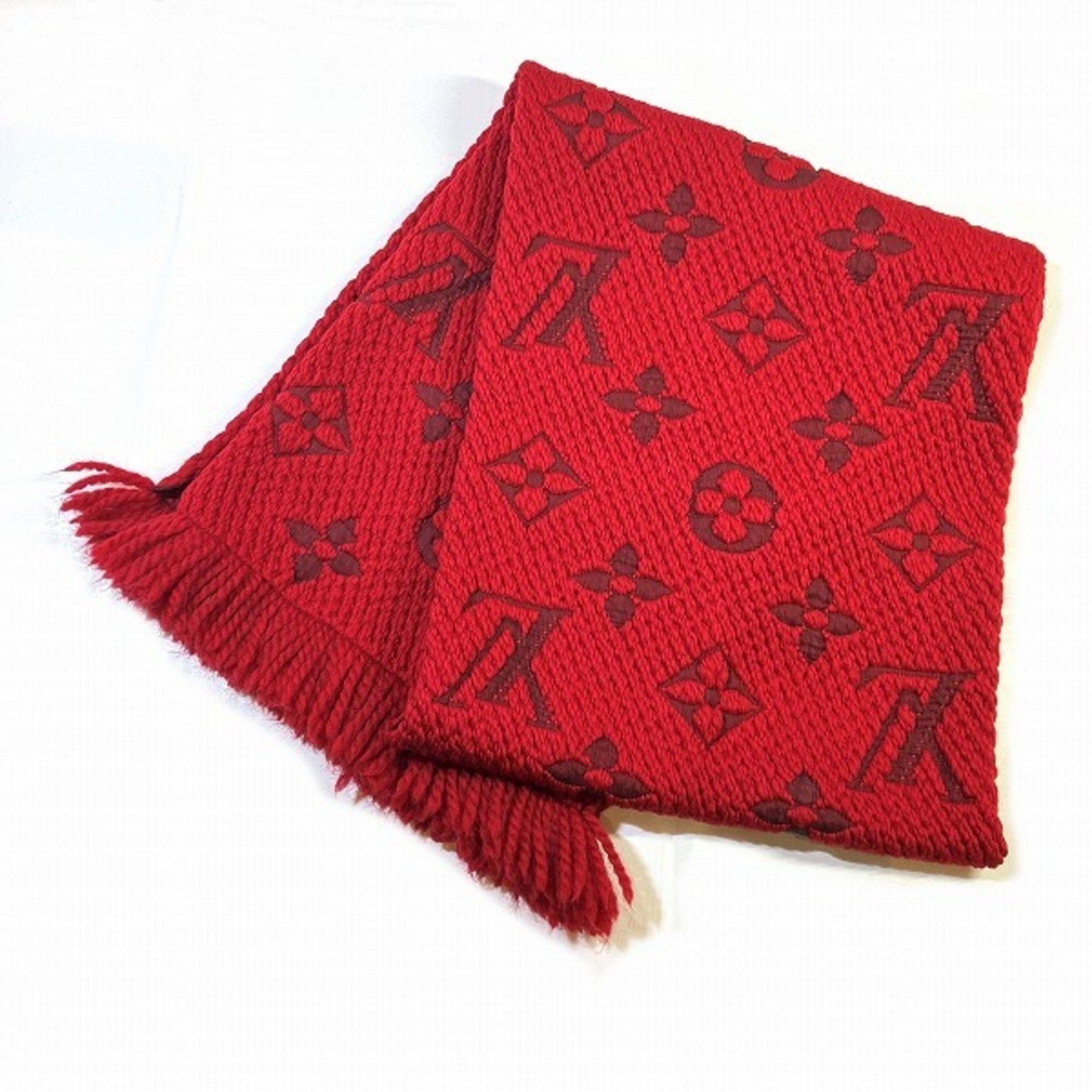 image of Louis Vuitton Monogram Escharp Logomania M72432 Brand Accessories Muffler Men's Women's in Red