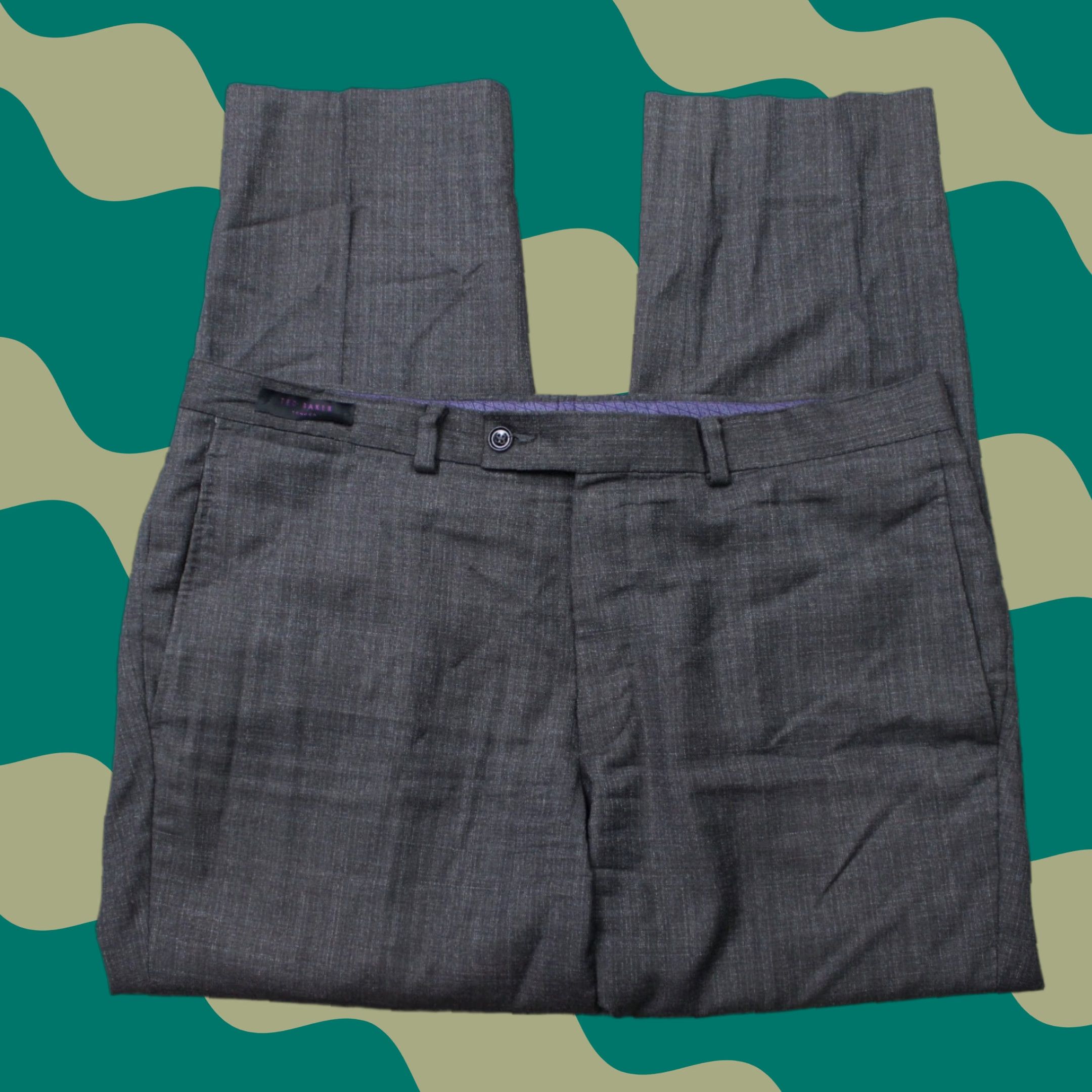 Ted Baker Ted Baker London Pants Mens 36R Gray Solid Wool Flat Front Straight Back Pocket Dress Pants Size US 36 / EU 52 - 1 Thumbnail