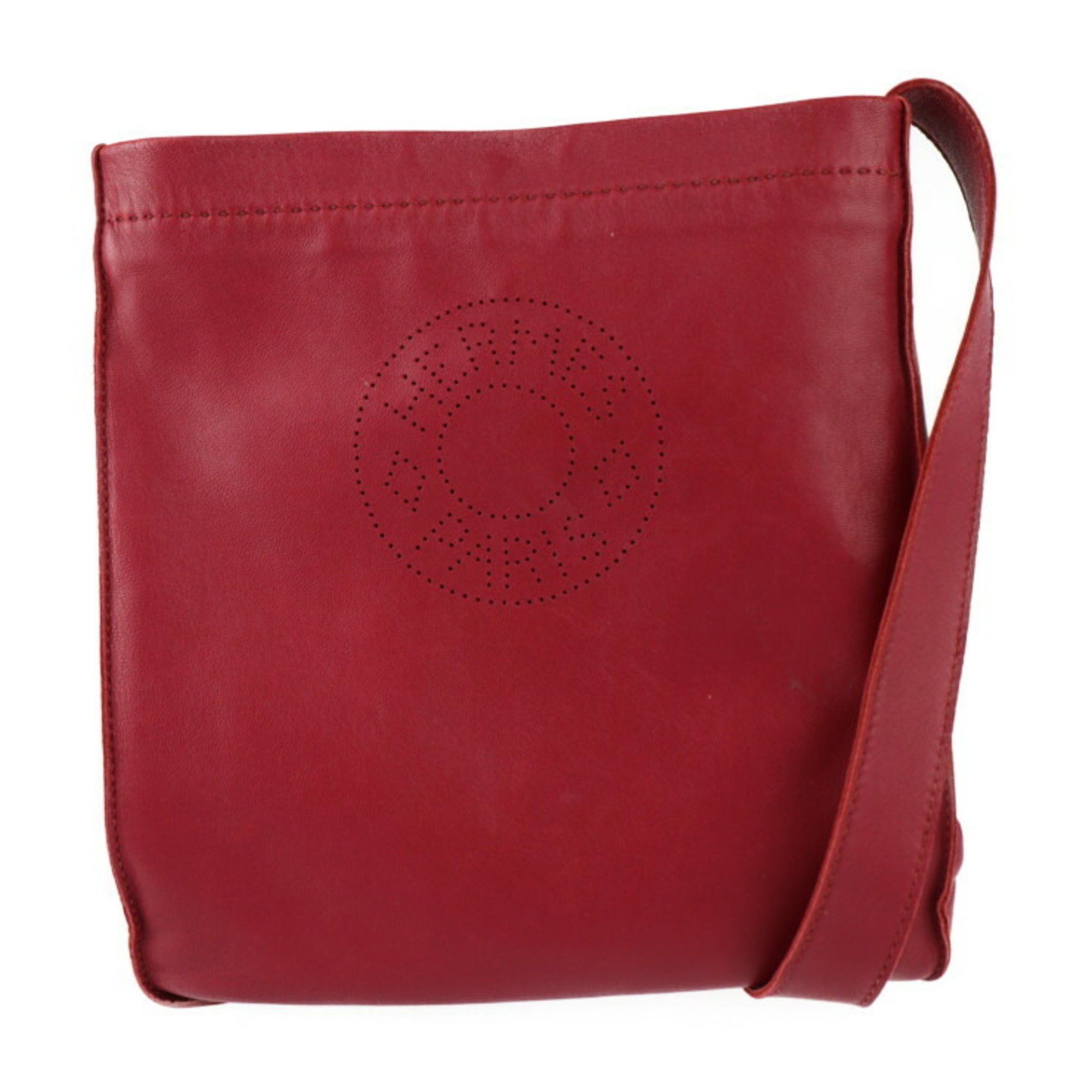 image of Hermes Cru De Celle Serie Shoulder Bag Lambskin Rouge Bordeaux Pochette □N Stamp, Women's