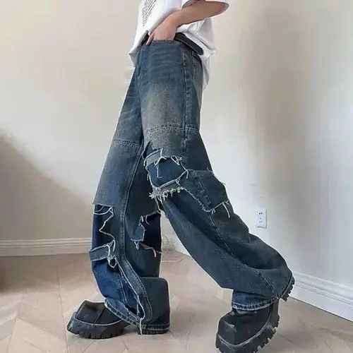VIBE Washed Double Layered Cut Hole Denim Pant Size US 29 - 3 Thumbnail