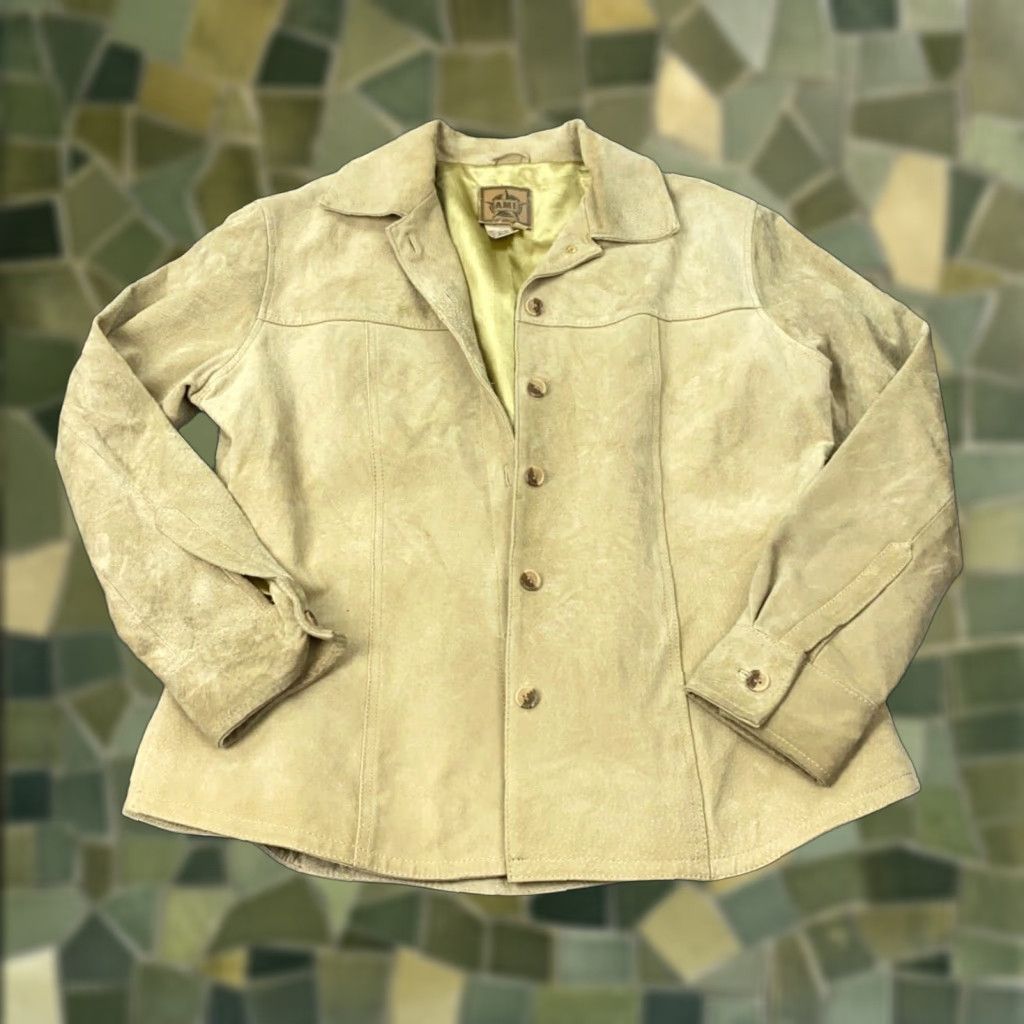 Vintage AMI Leather Jacket Womens Small Beige Leather Button Up Lined Size S / US 4 / IT 40 - 1 Thumbnail
