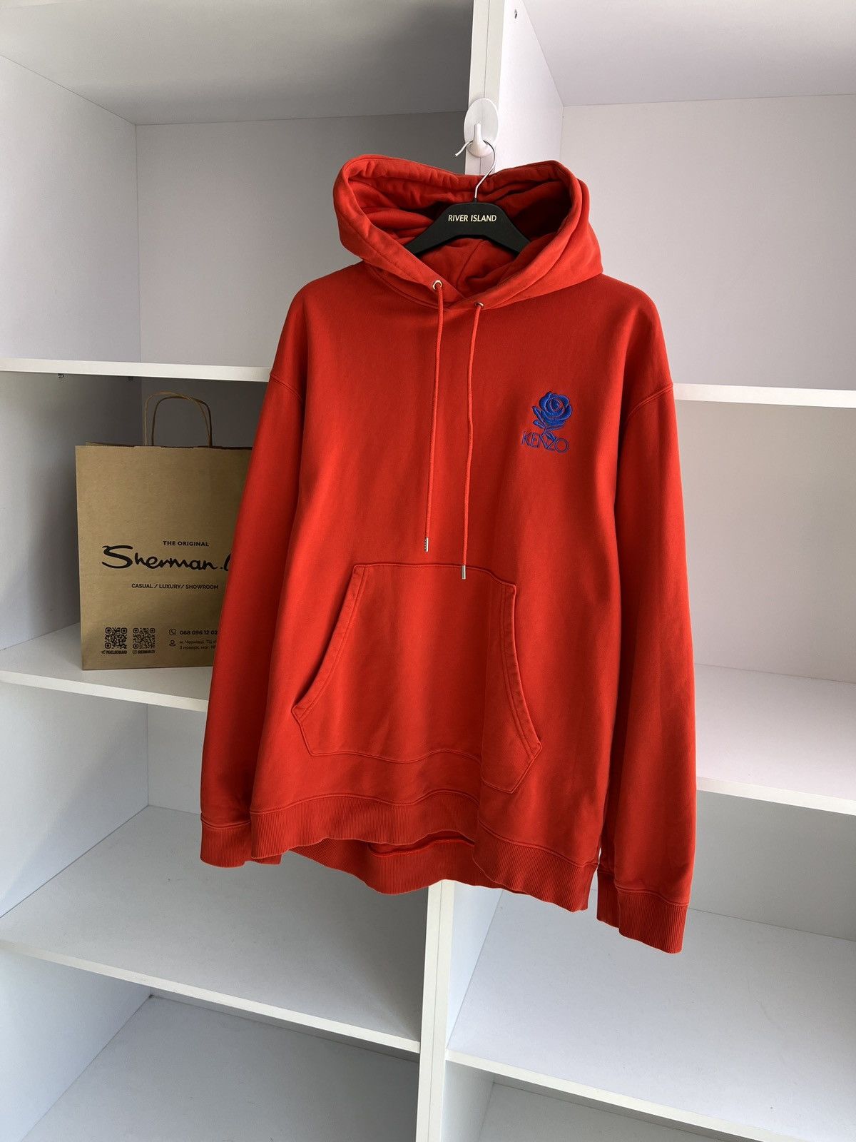 Kenzo × Vintage Vintage Kenzo Rose Logo Cotton Hoodie Size US XL / EU 56 / 4 - 2 Thumbnail