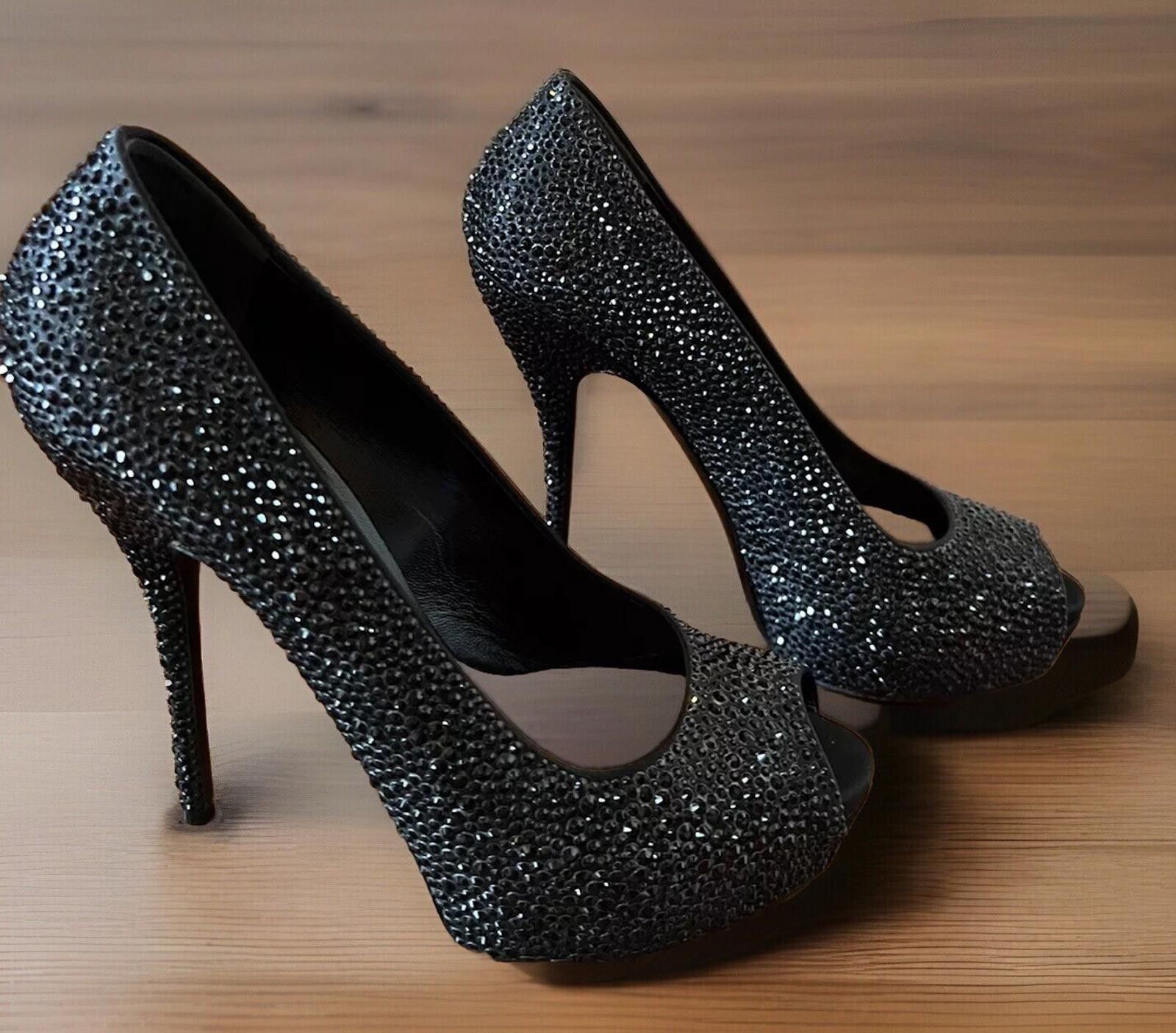Gucci GUCCI Size 9 Black Crystal ETOILE SOFIA Open Toe Heels Pumps Size US 9 / IT 39 - 5 Thumbnail